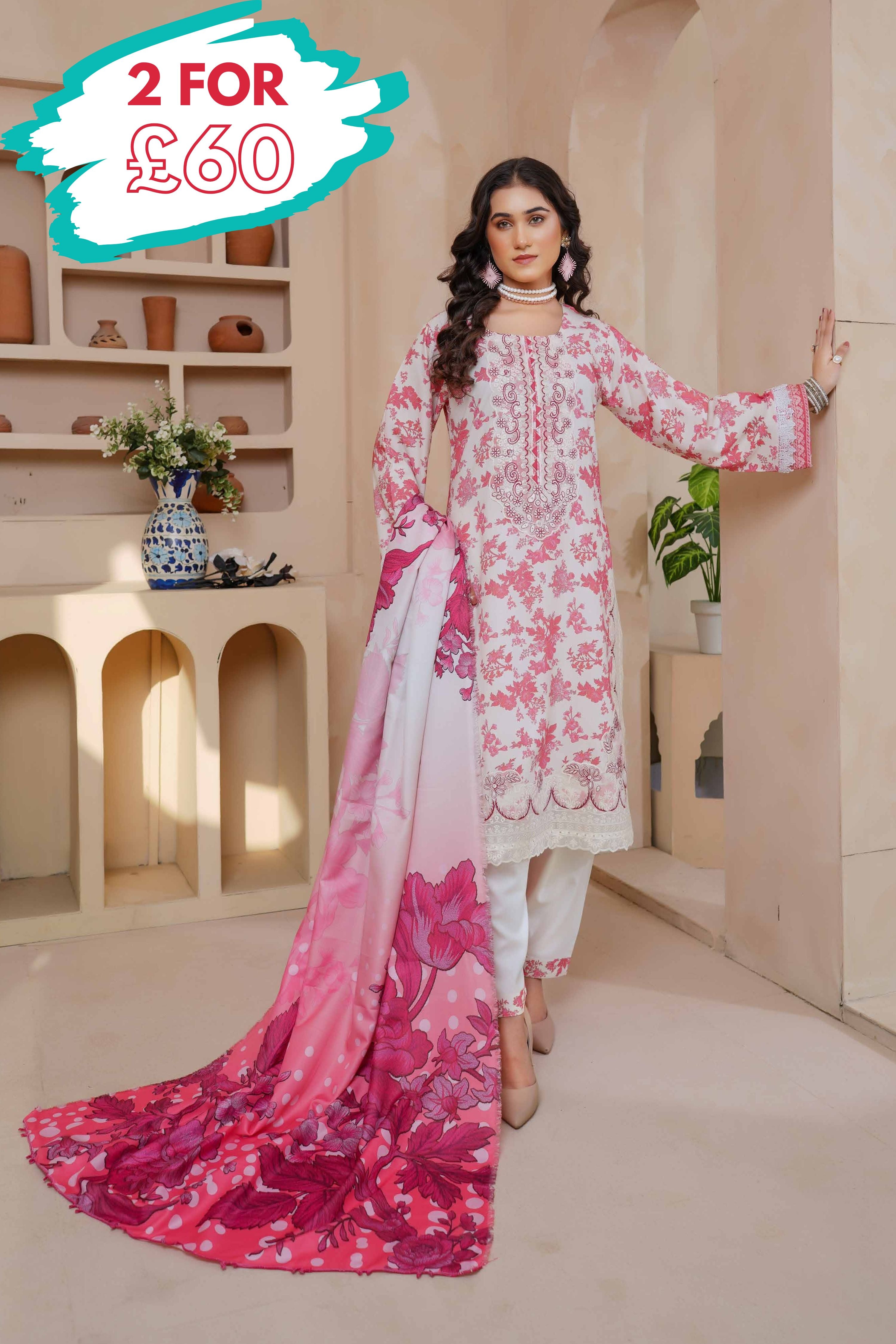 Munira Embroidered Dhanak 3 Piece Suit MUN726