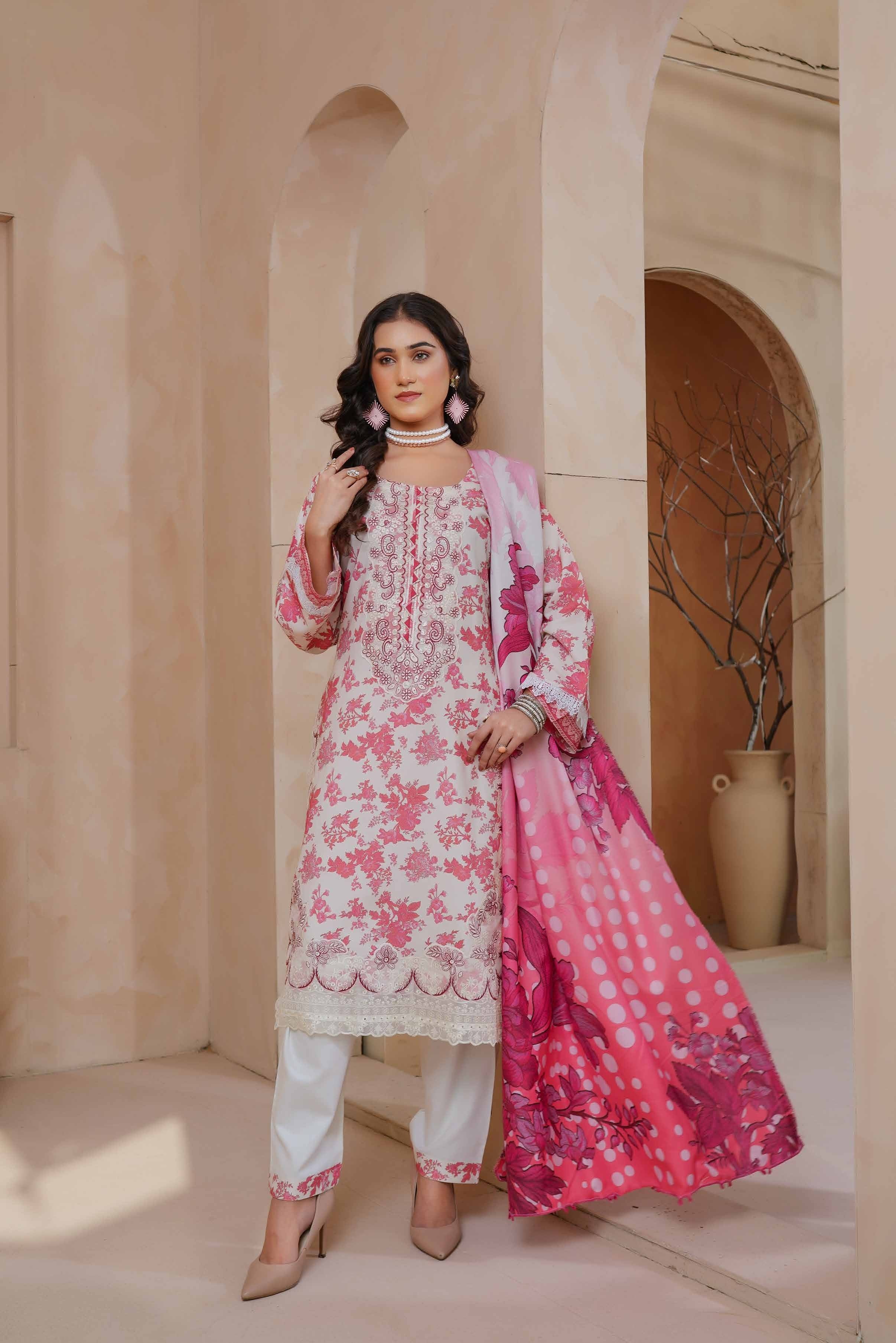 Munira Embroidered Dhanak 3 Piece Suit MUN726