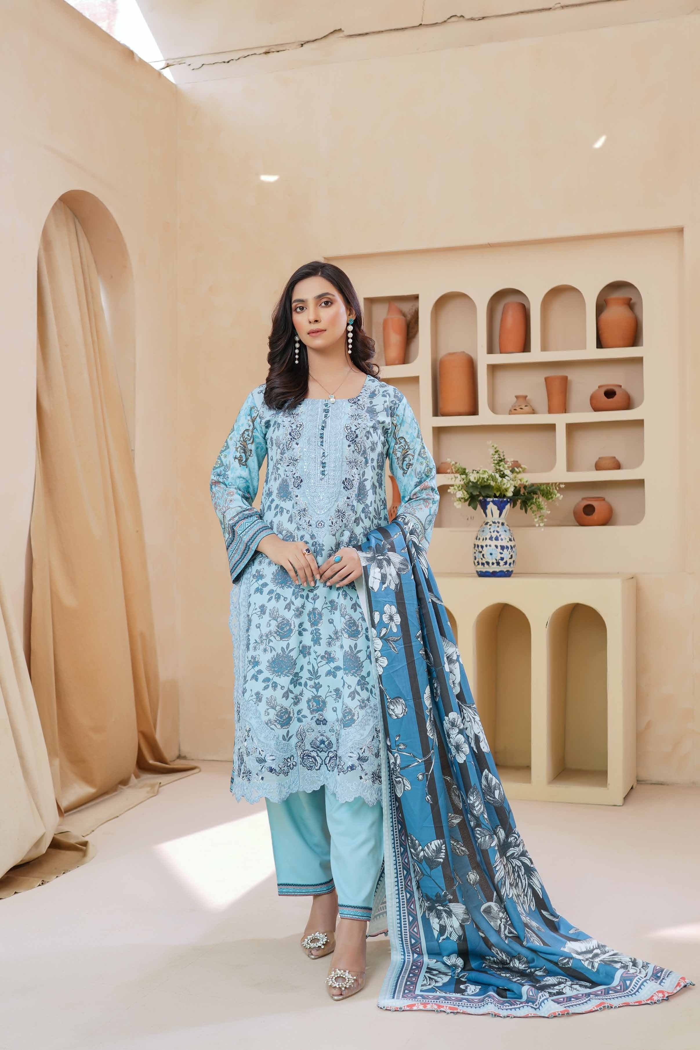 Munira Embroidered Dhanak 3 Piece Suit MUN728