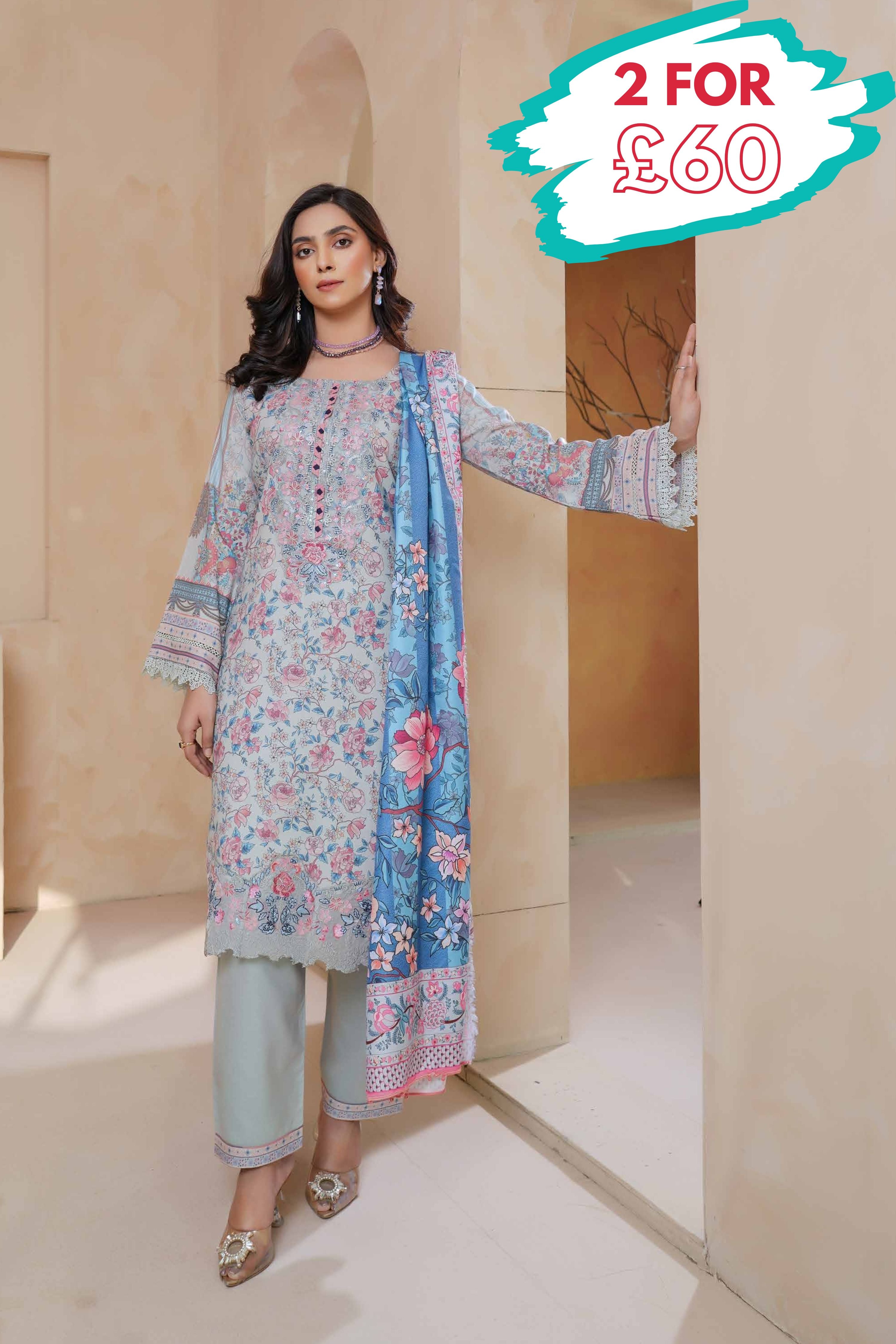 Munira Embroidered Dhanak 3 Piece Suit MUN729