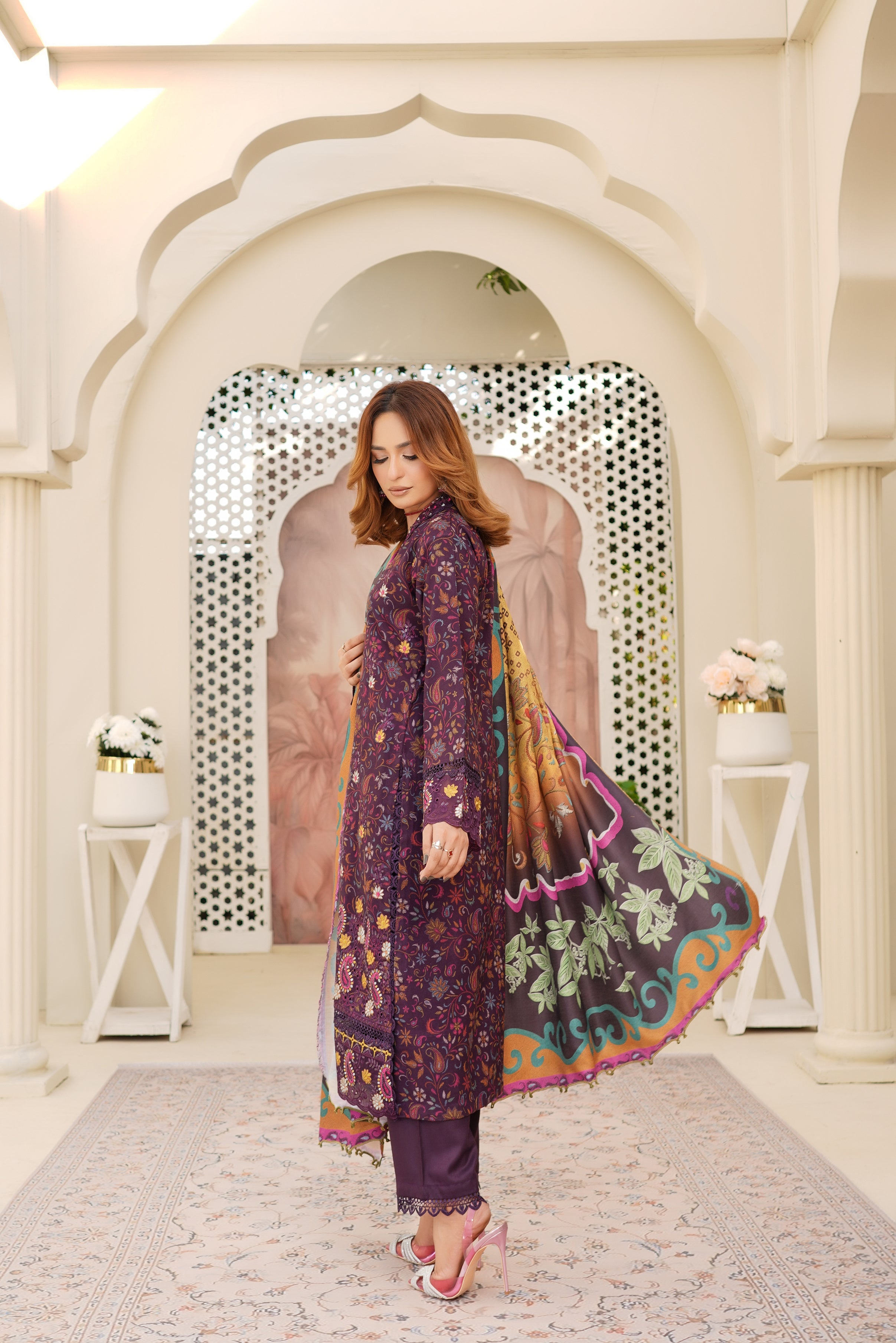 Munira Embroidered Dhanak 3 Piece Suit MUN709
