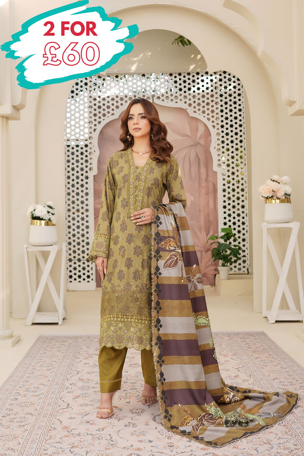 Munira Embroidered Dhanak 3 Piece Suit MUN710