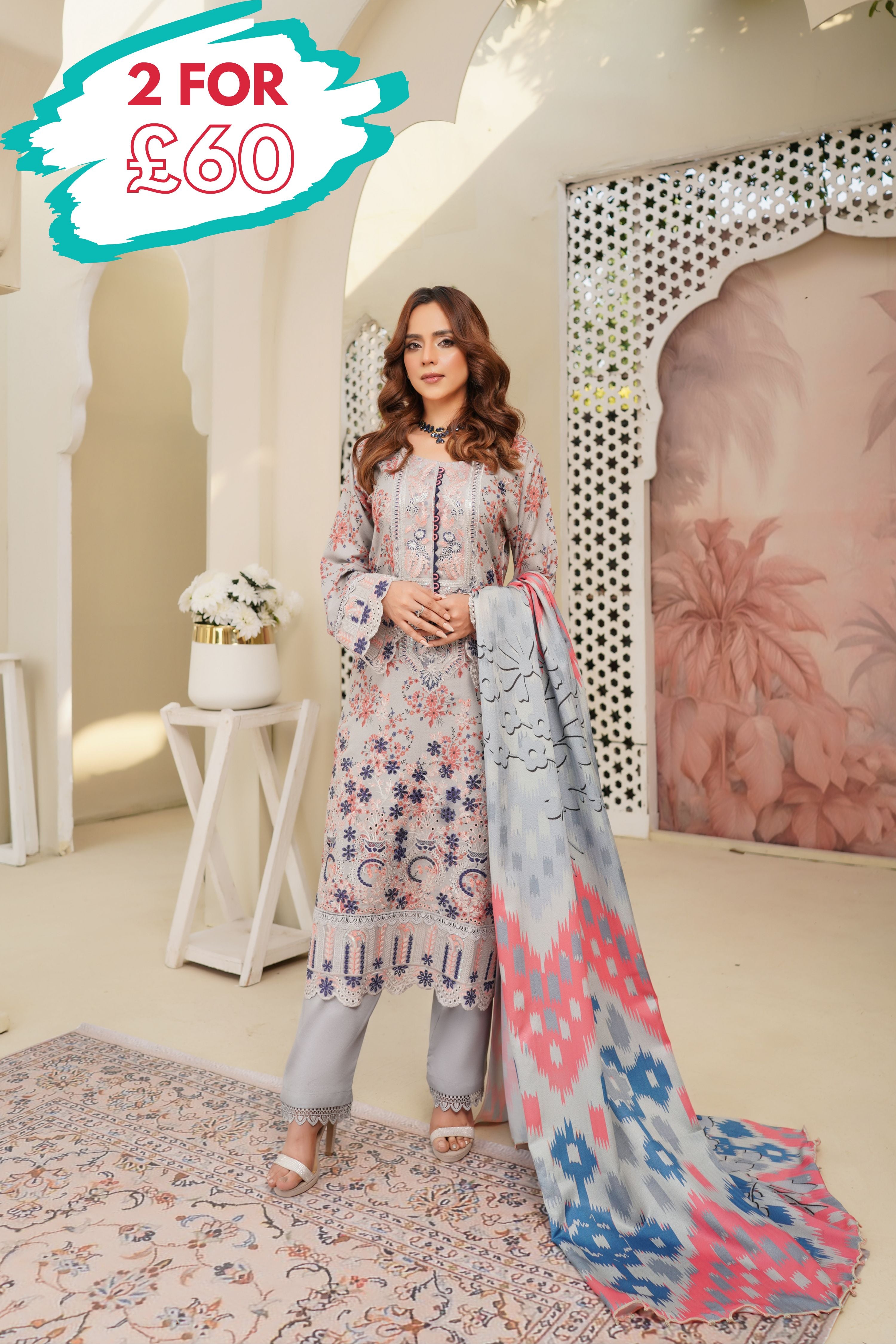 Munira Embroidered Dhanak 3 Piece Suit MUN711