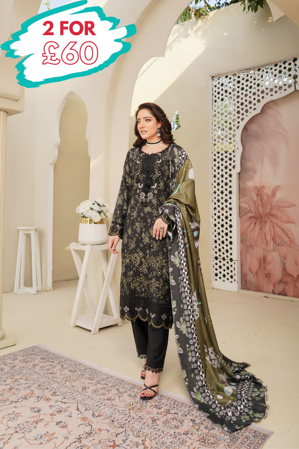 Munira Embroidered Dhanak 3 Piece Suit MUN712