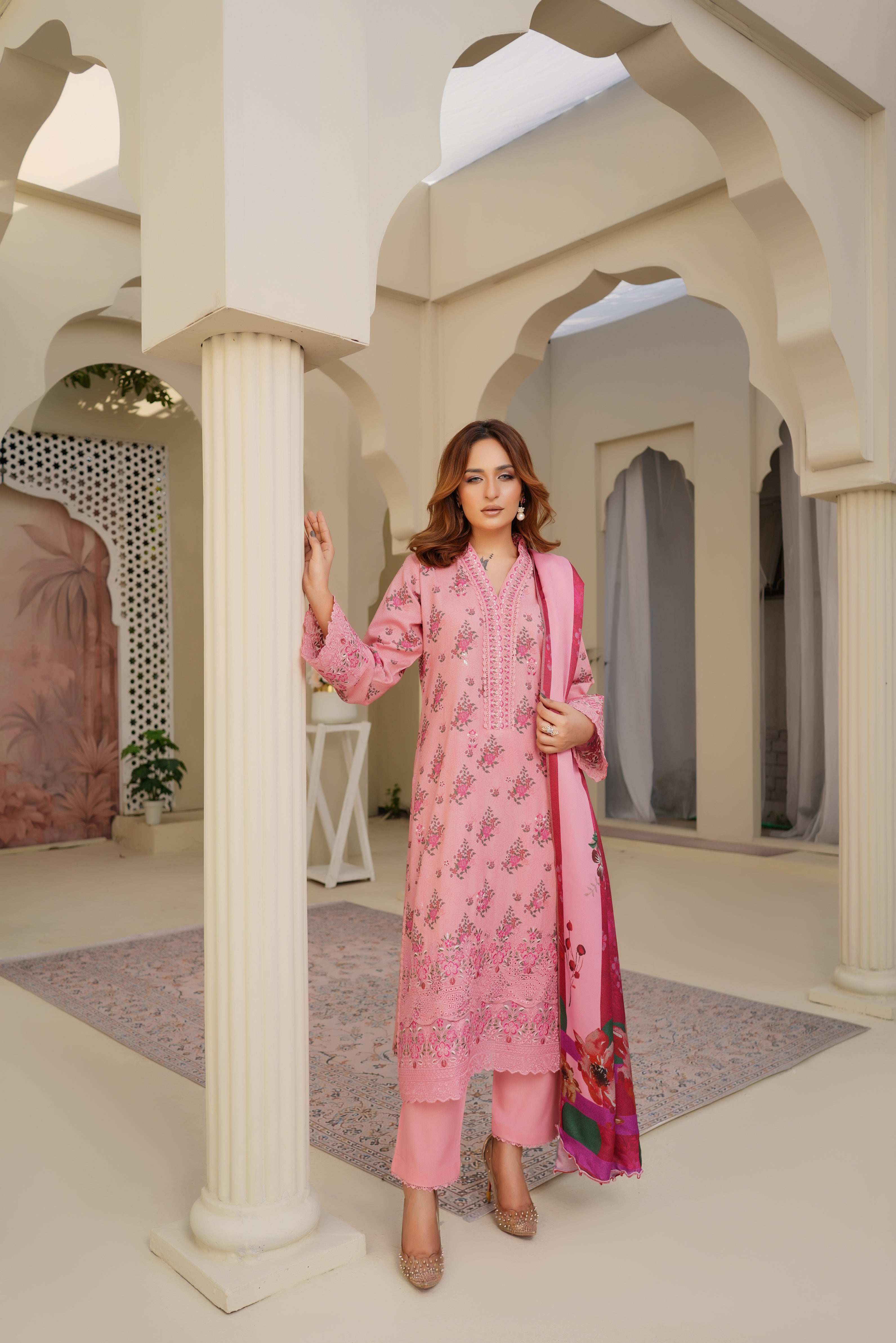 Munira Embroidered Dhanak 3 Piece Suit MUN714