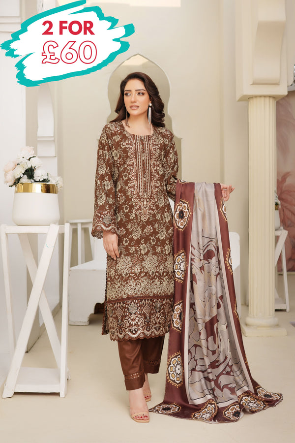Munira Embroidered Dhanak 3 Piece Suit MUN715