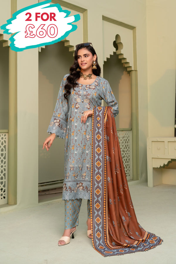 Munira Embroidered Dhanak 3 Piece Suit MUN767