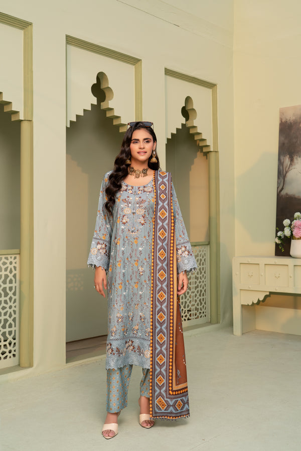 Munira Embroidered Dhanak 3 Piece Suit MUN767