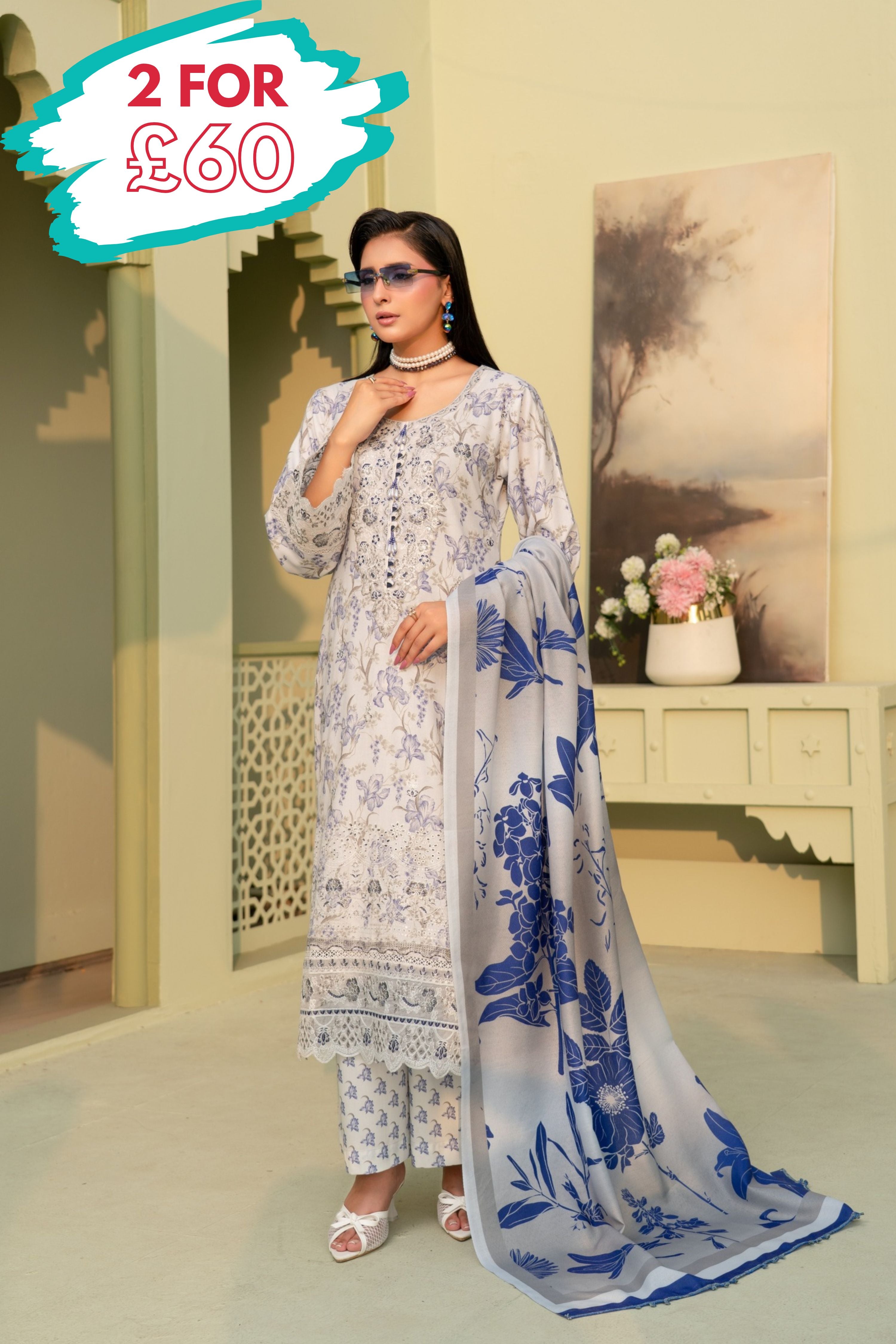 Munira Embroidered Dhanak 3 Piece Suit MUN768