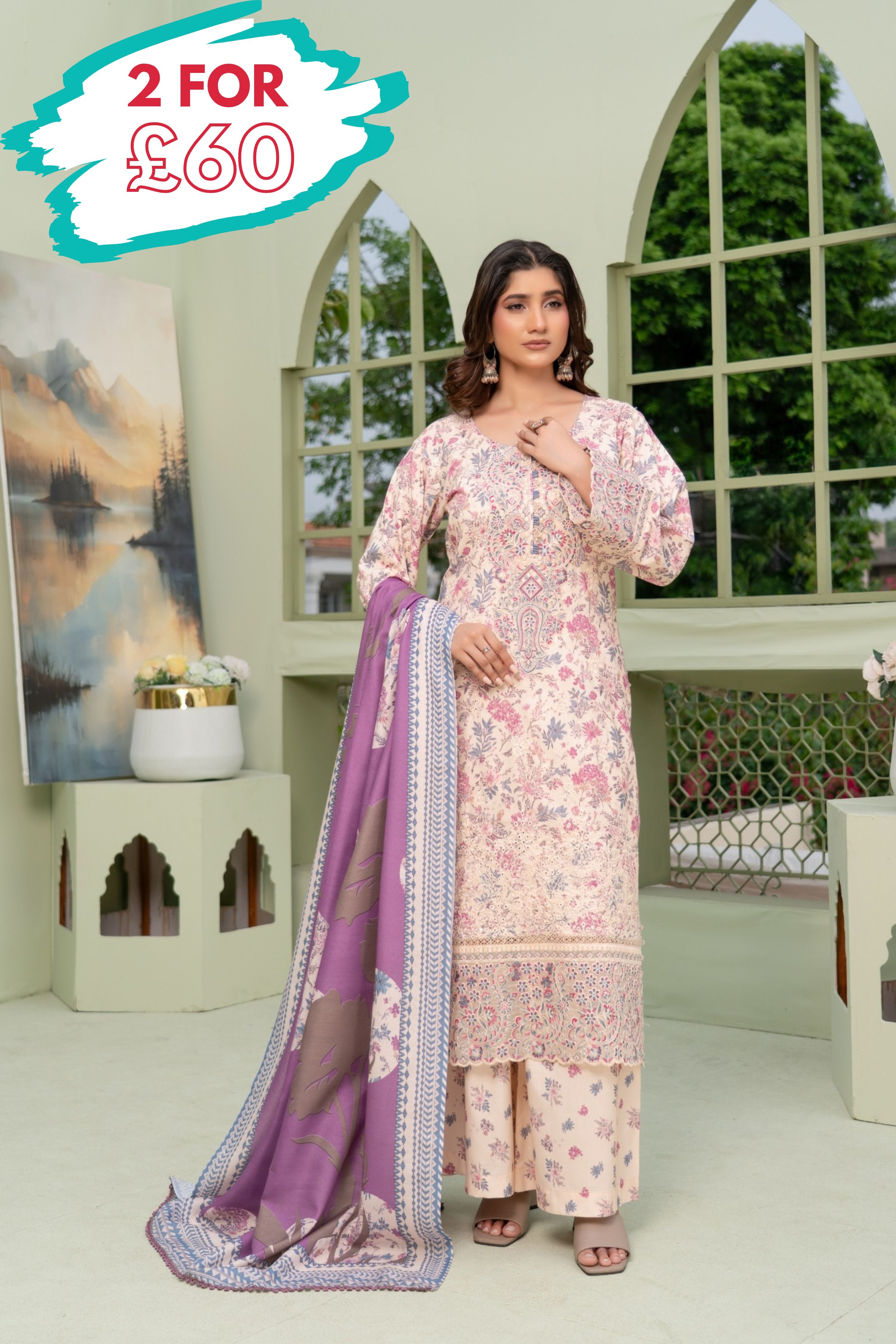Munira Embroidered Dhanak 3 Piece Suit MUN769