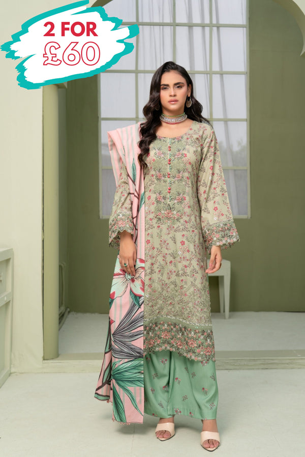 Munira Embroidered Dhanak 3 Piece Suit MUN770
