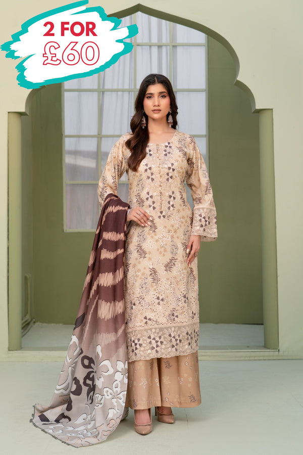 Munira Embroidered Dhanak 3 Piece Suit MUN766