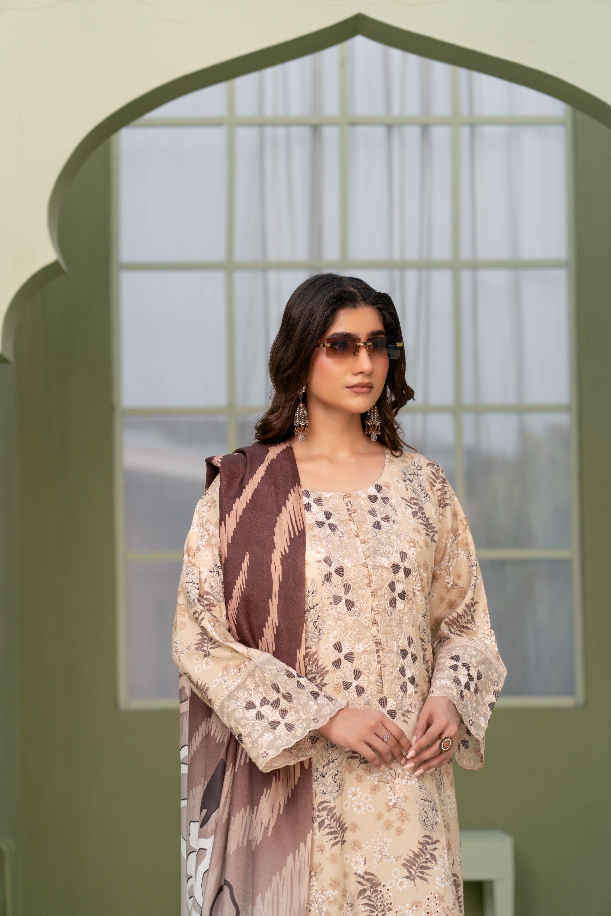 Munira Embroidered Dhanak 3 Piece Suit MUN766