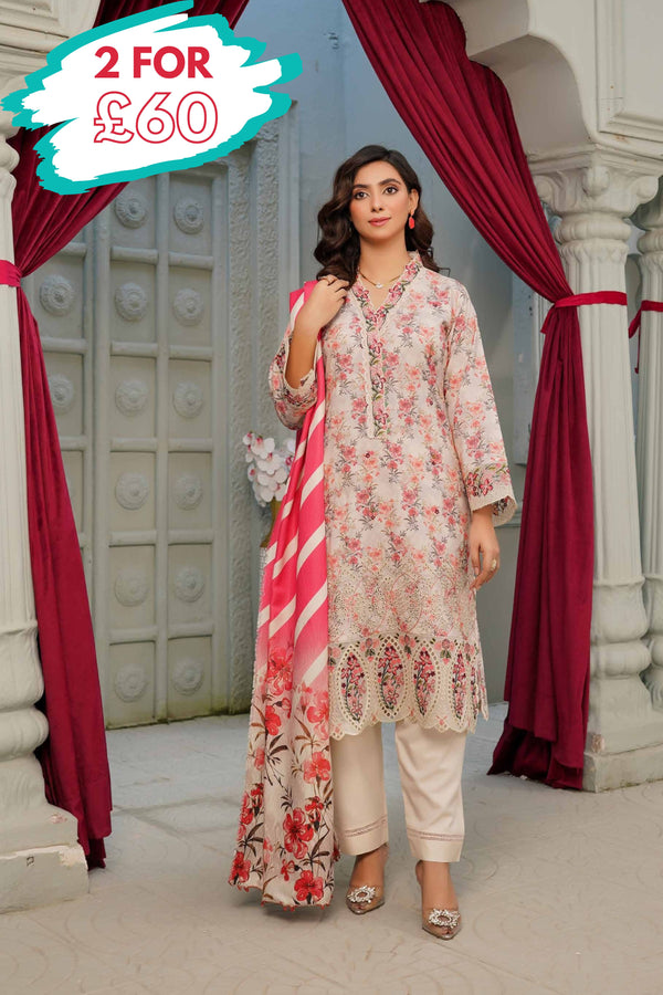 Munira Embroidered Dhanak 3 Piece Suit MUN684