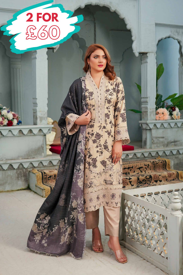 Munira Embroidered Dhanak 3 Piece Suit MUN685