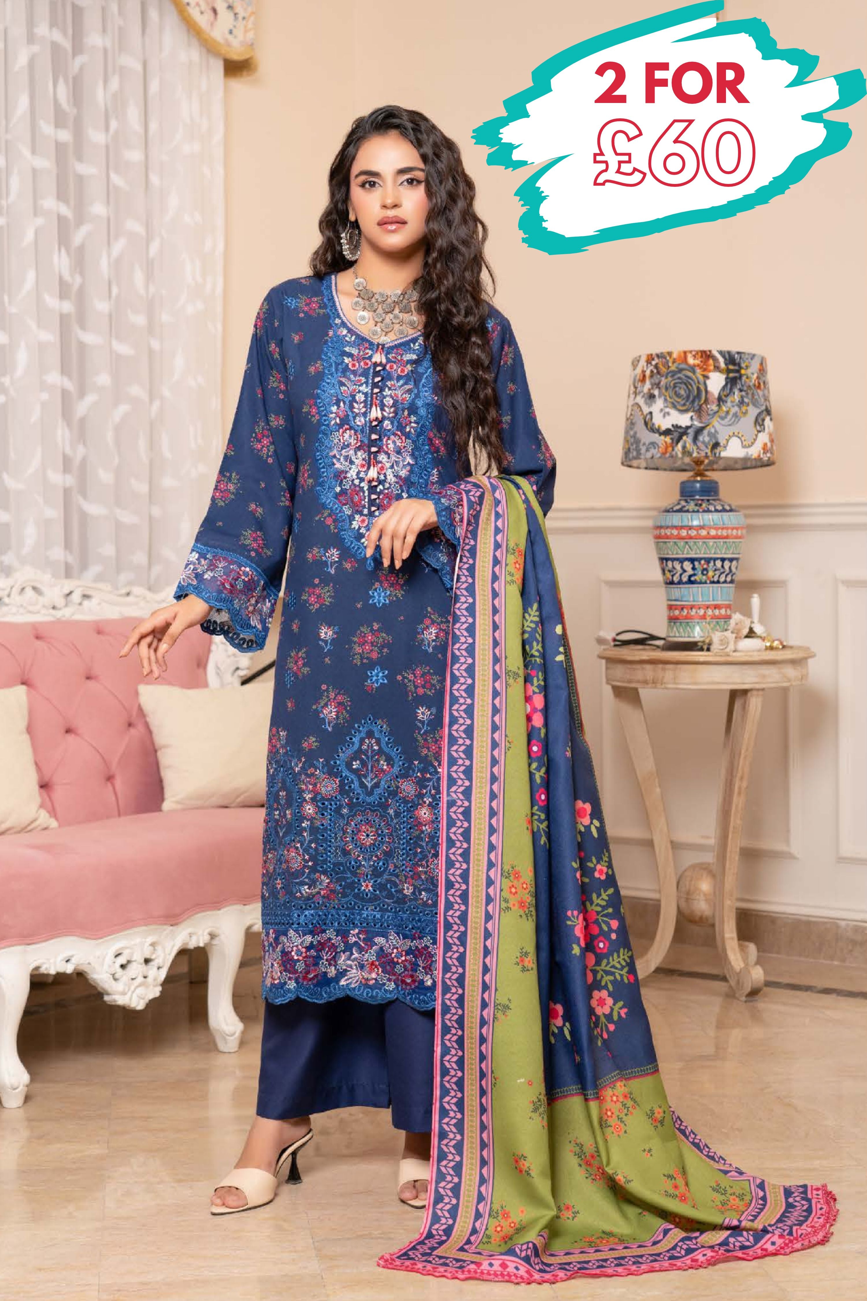 Munira Embroidered Dhanak 3 Piece Suit MUN759