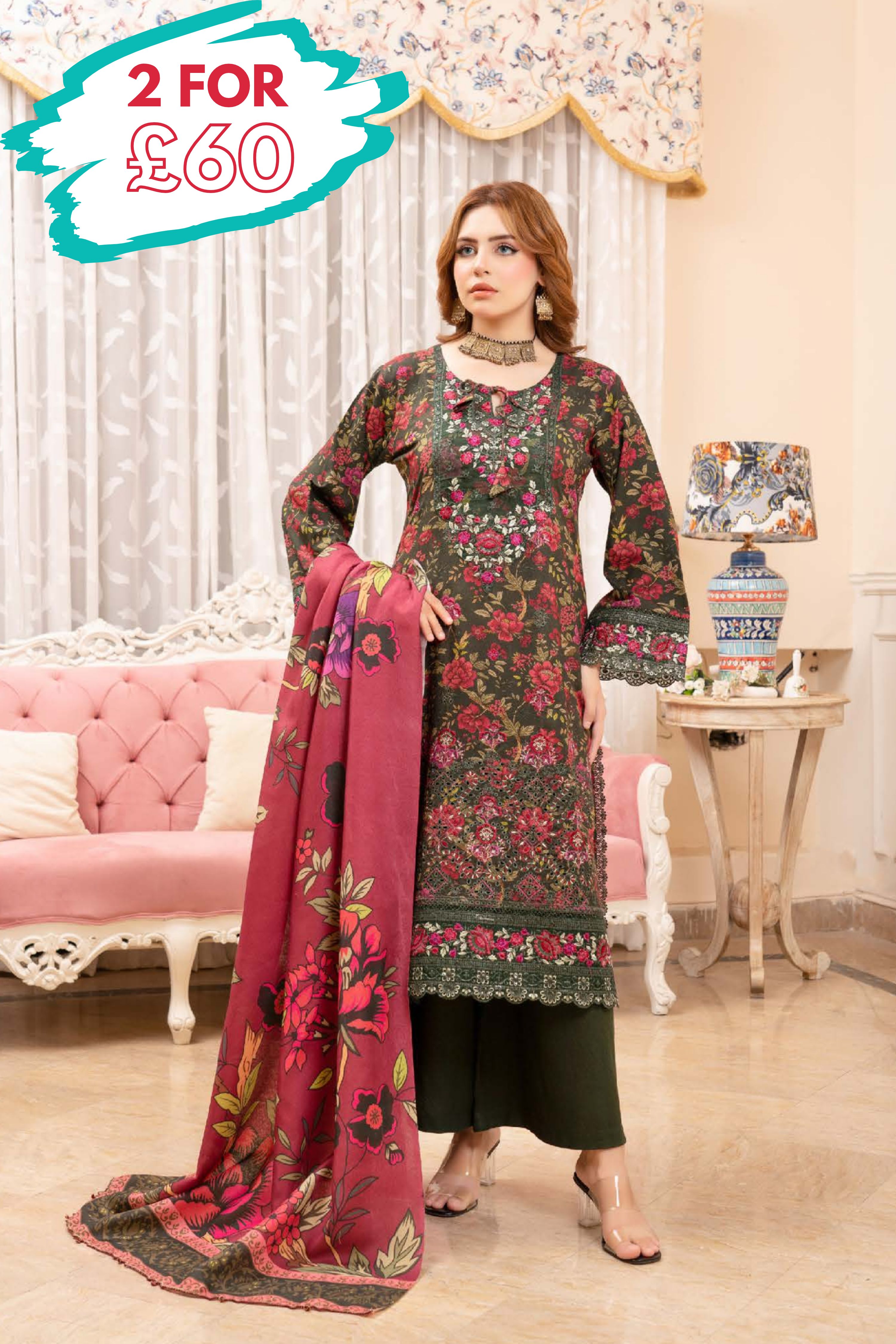Munira Embroidered Dhanak 3 Piece Suit MUN762