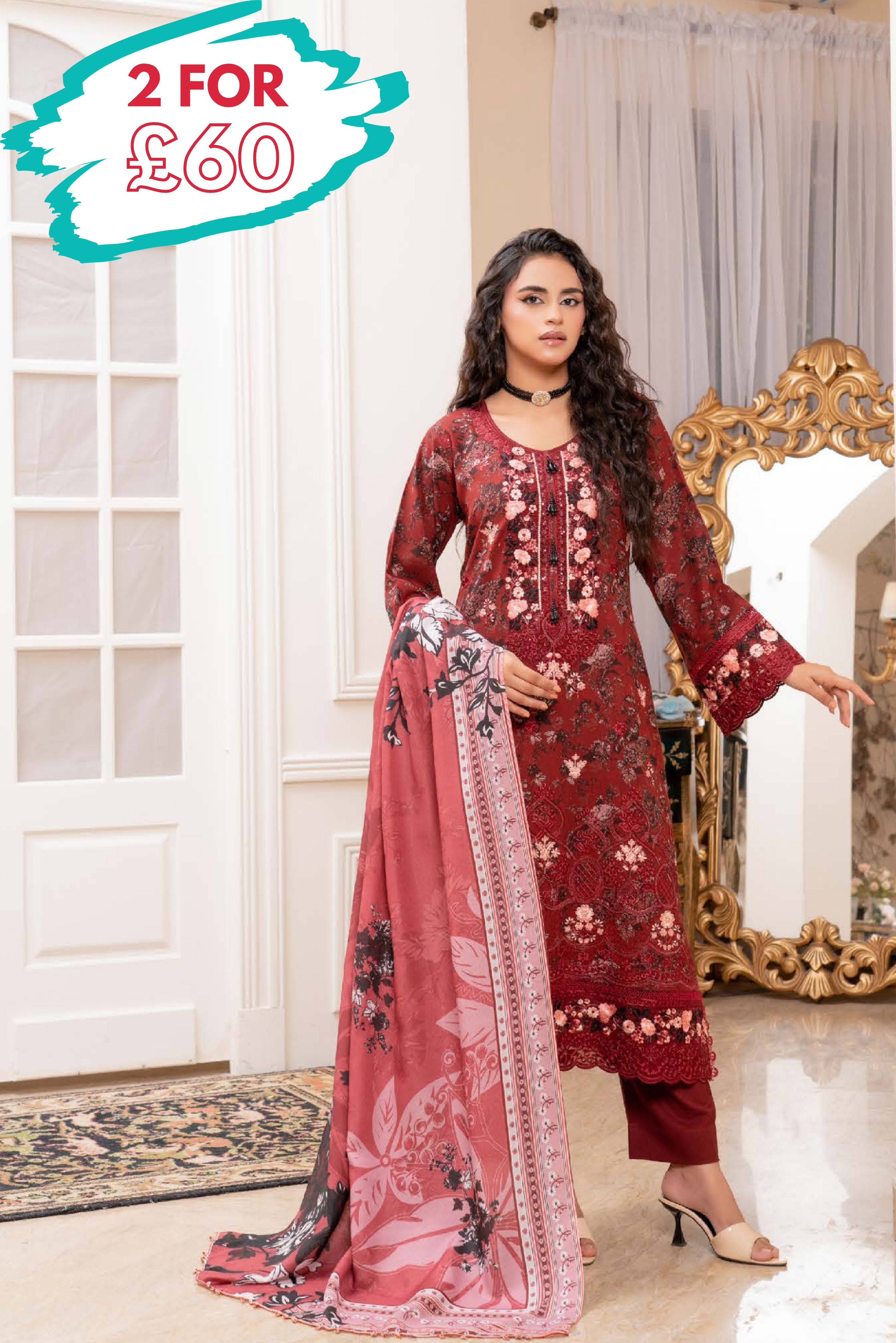 Munira Embroidered Dhanak 3 Piece Suit MUN764