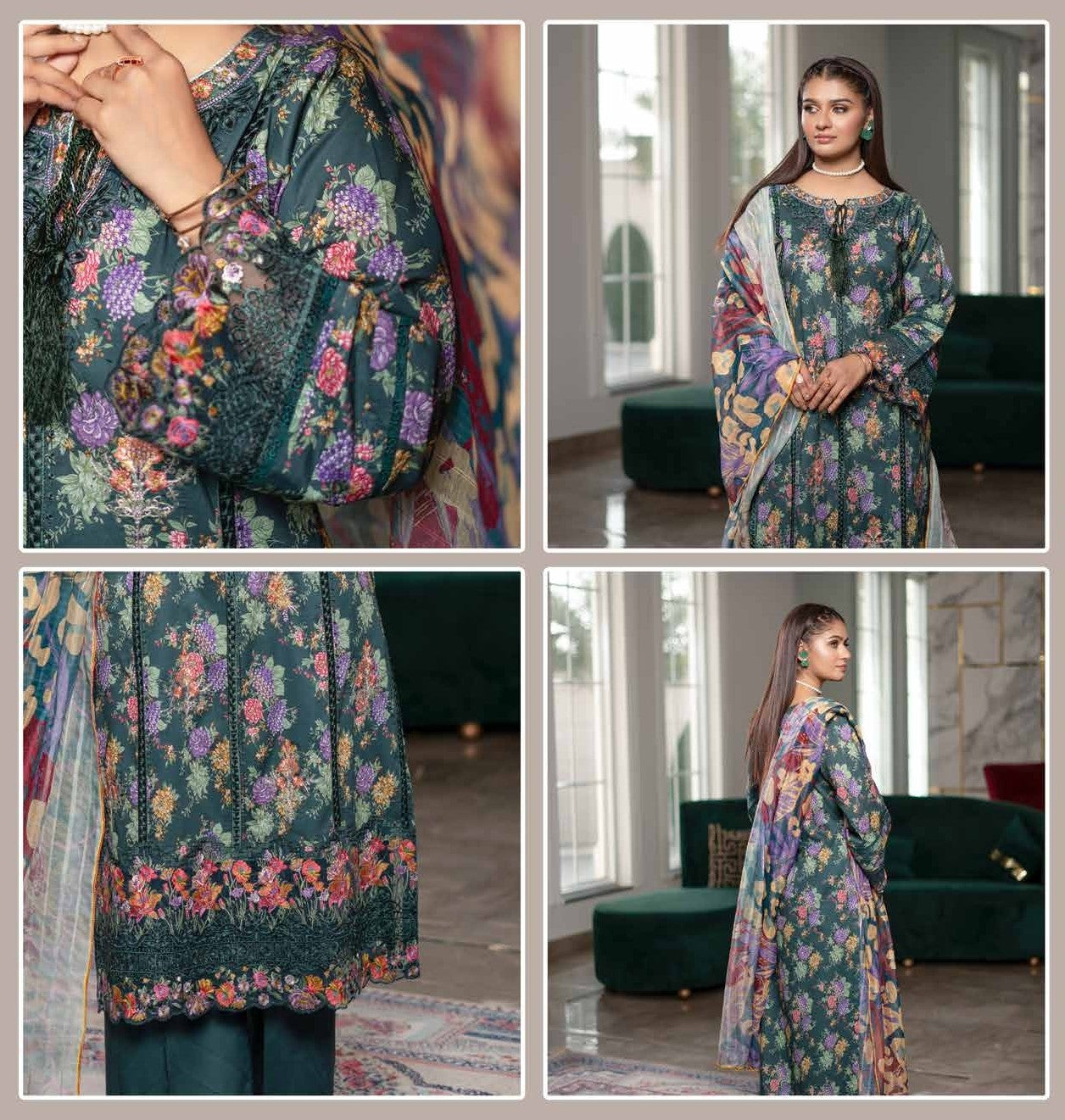 Munira Embroidered Lawn 3 Piece Suit MUN637