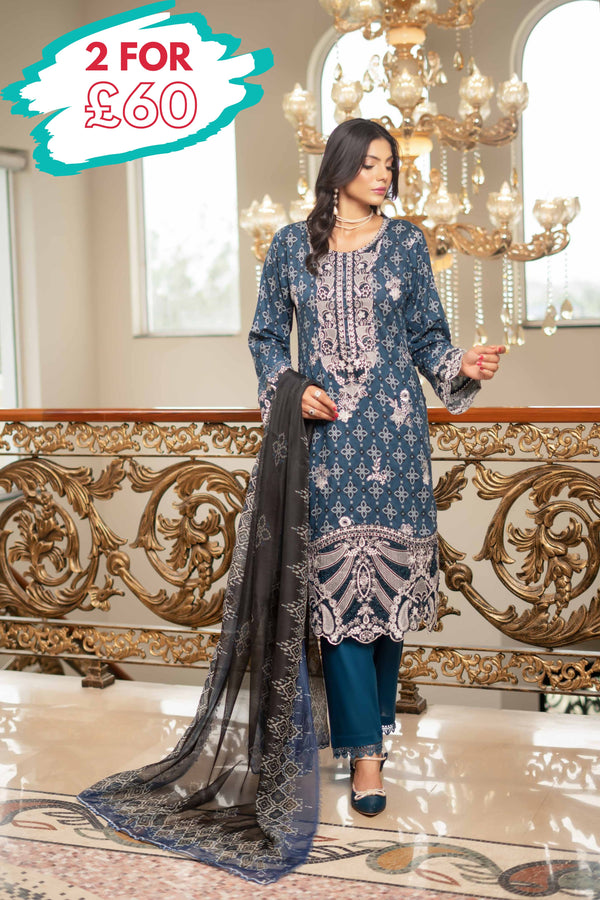 Munira Embroidered Lawn 3 Piece Suit MUN672