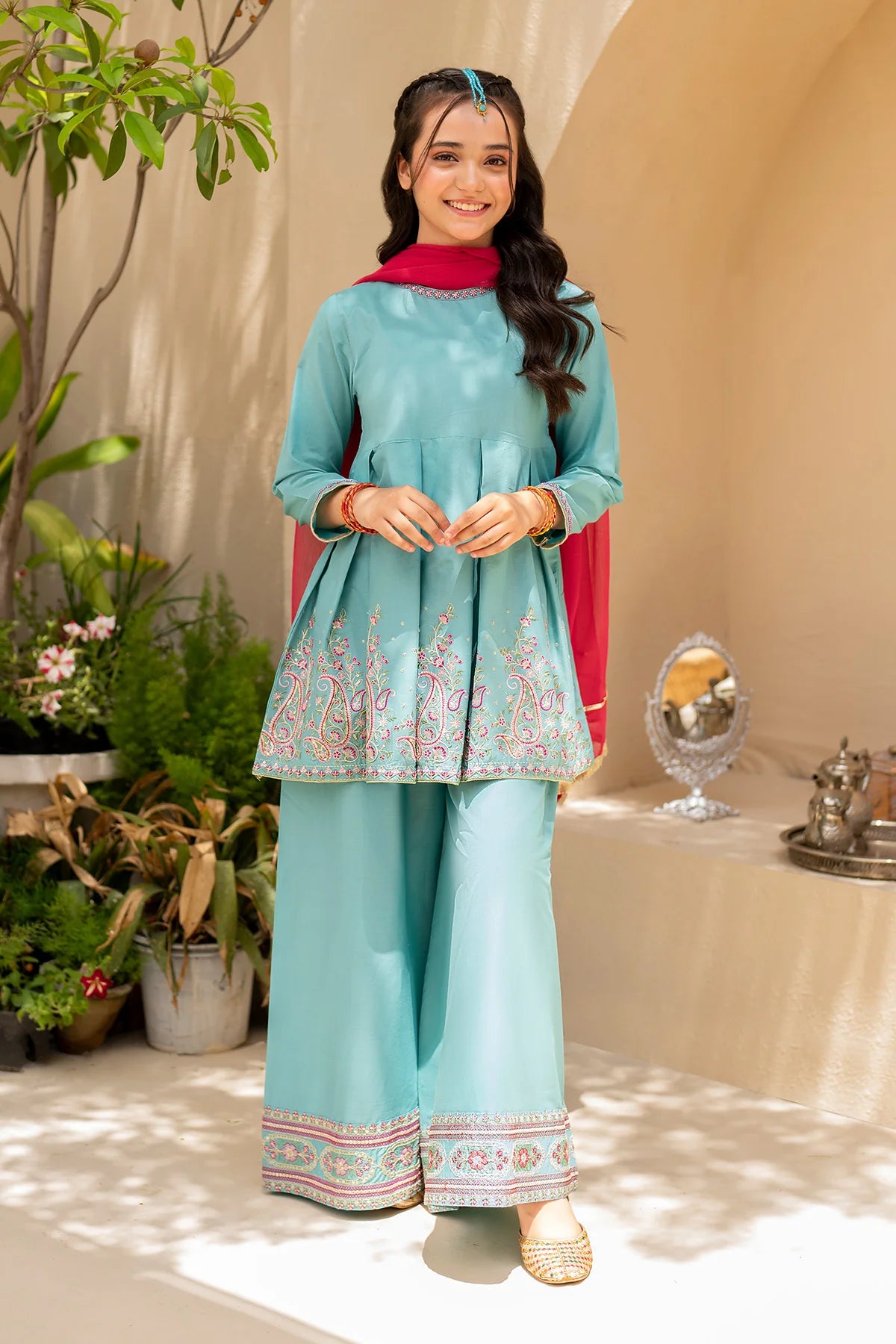 Ziva Embroidered Lawn Girls 3 Piece Peplum Dress ZIV01