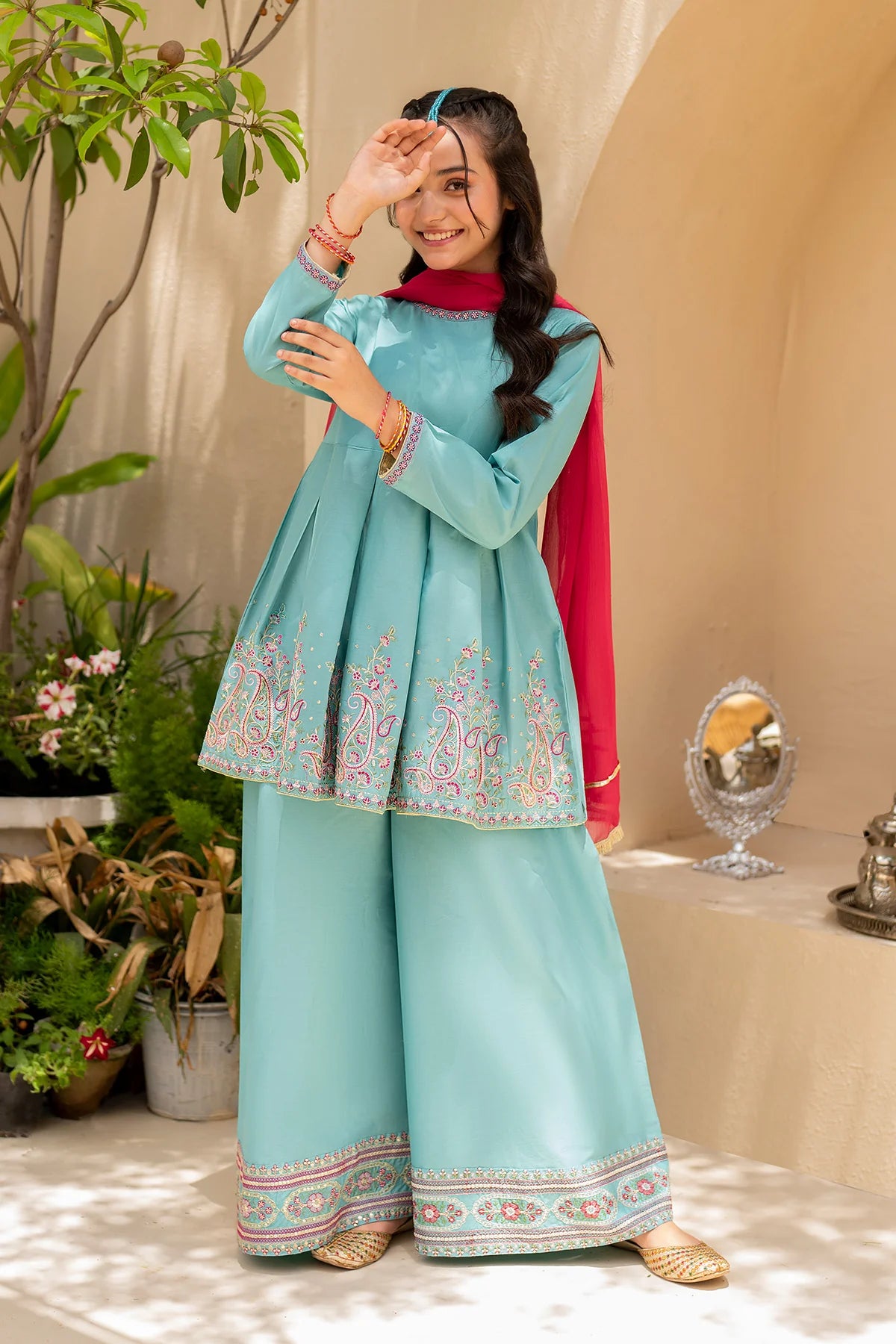 Ziva Embroidered Lawn Girls 3 Piece Peplum Dress ZIV01