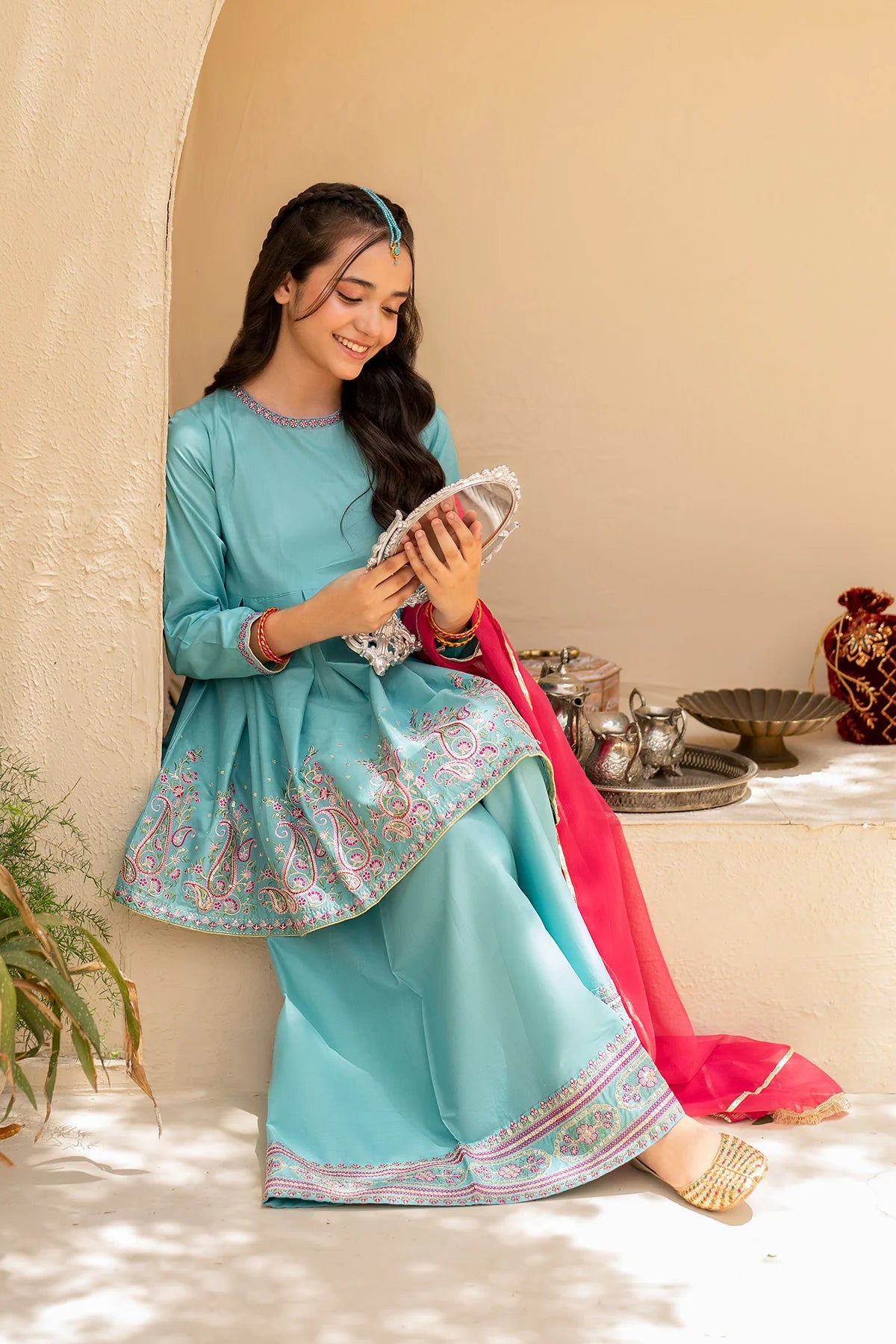 Ziva Embroidered Lawn Girls 3 Piece Peplum Dress ZIV01
