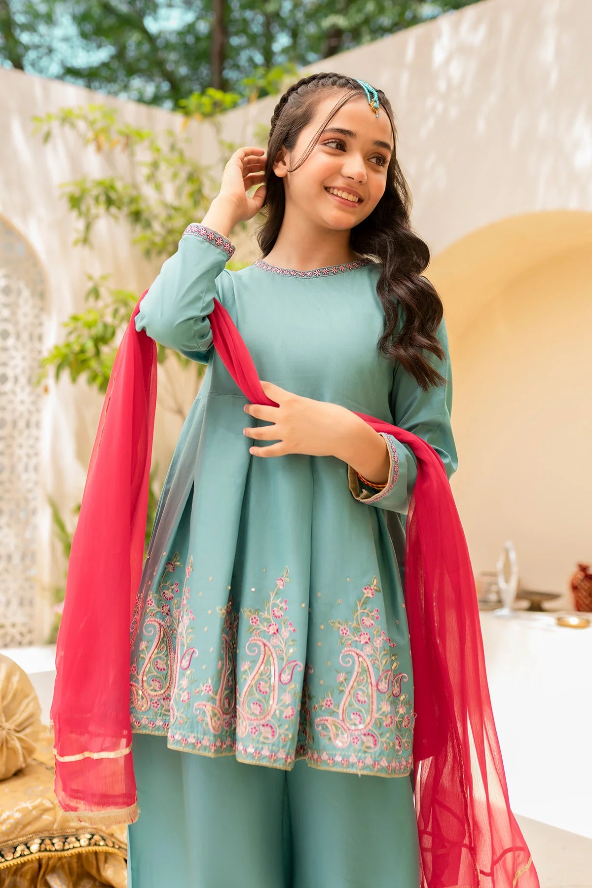 Ziva Embroidered Lawn Girls 3 Piece Peplum Dress ZIV01