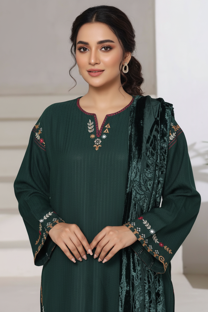 Sada Bahar Embroidered Dhanak Suit with Palachi Dupatta SBA247