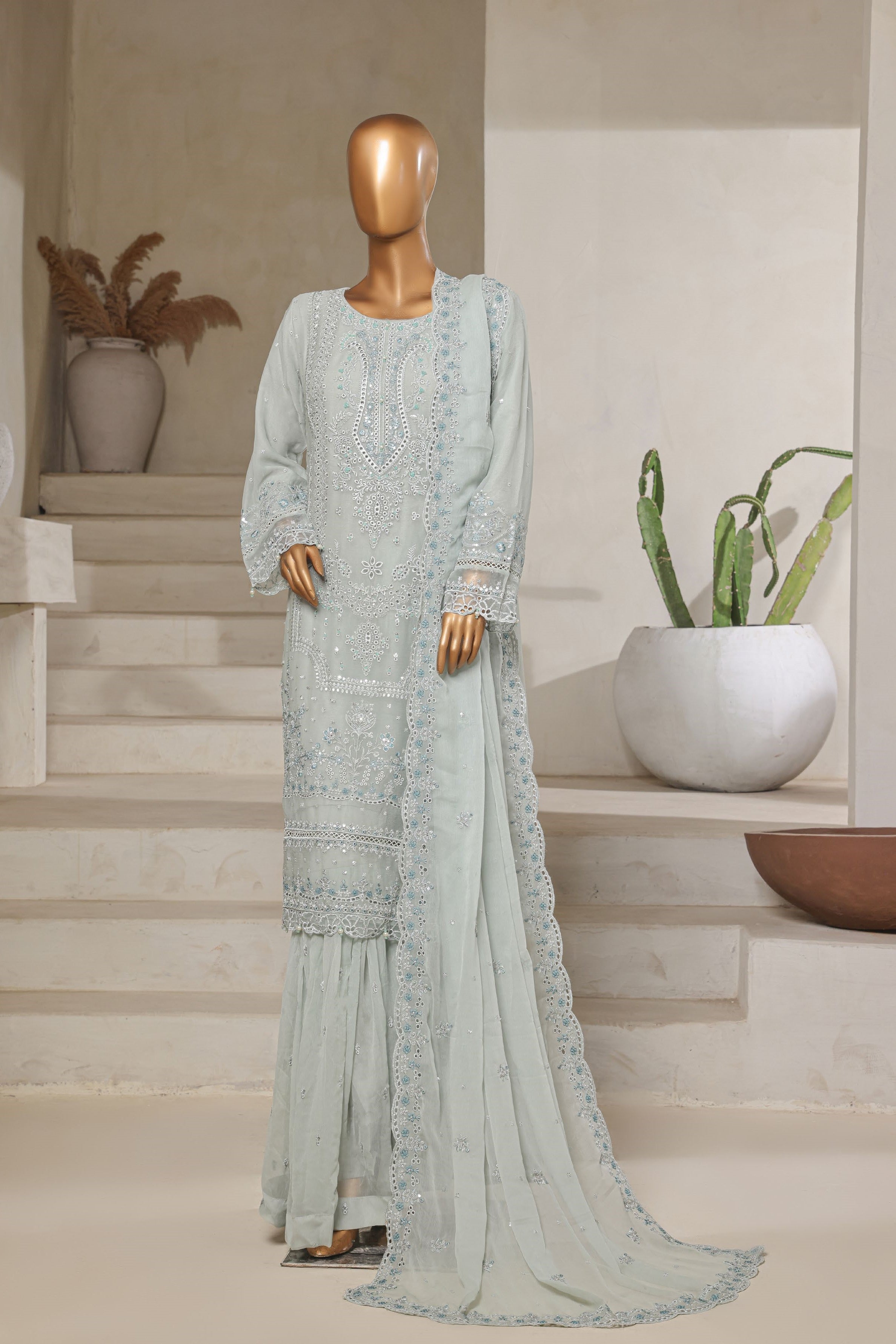 Sada Bahar Embroidered Chiffon Gharara Party Wear SBA207