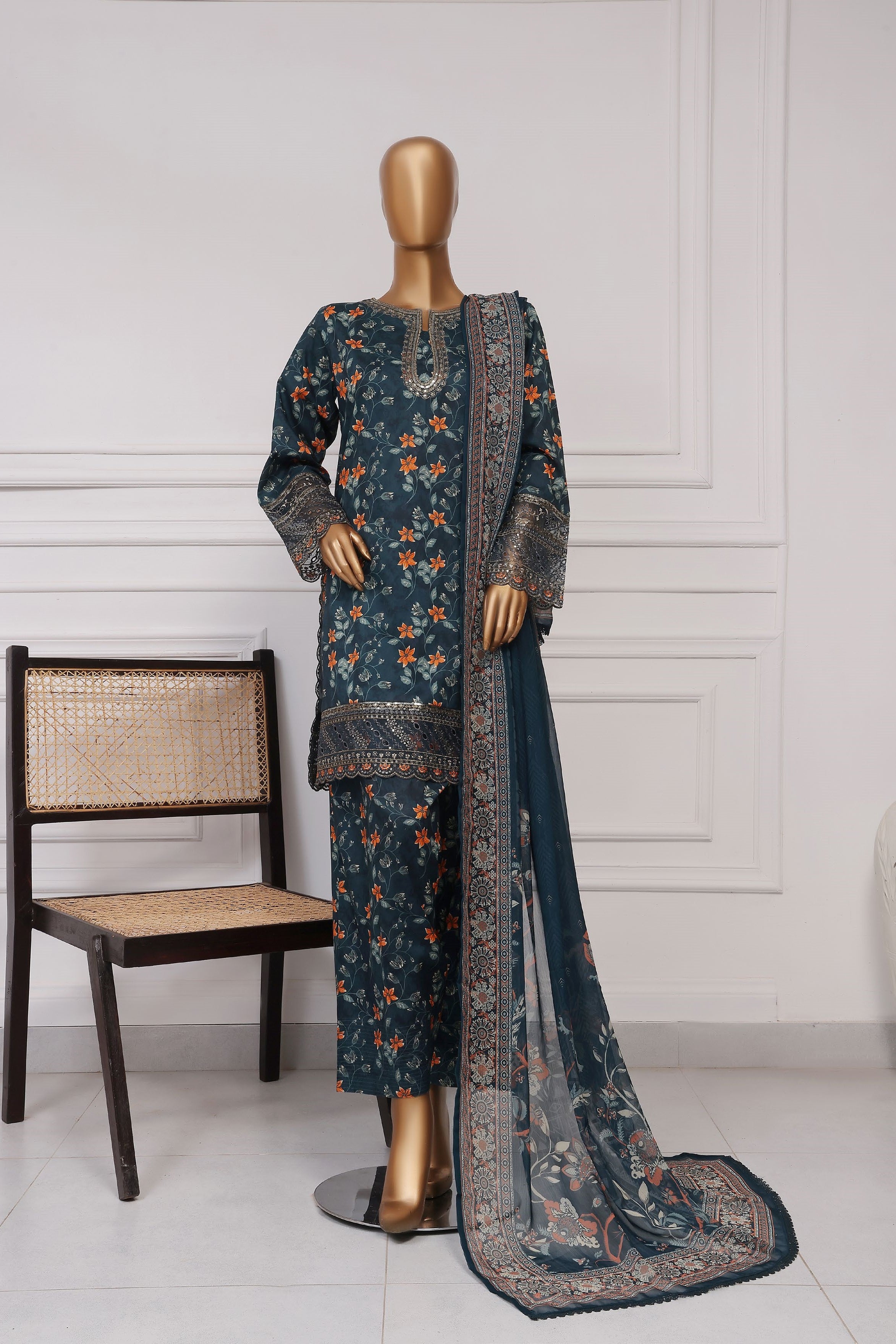 Sada Bahar Embroidered Cotton Farshi Shalwar Suit SBA198