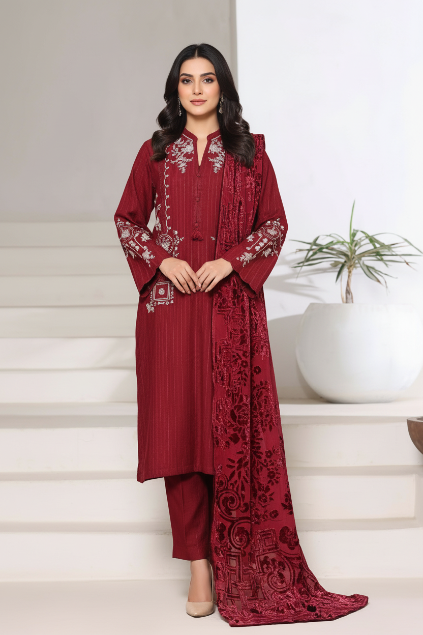 Sada Bahar Embroidered Dhanak Suit with Palachi Dupatta SBA244
