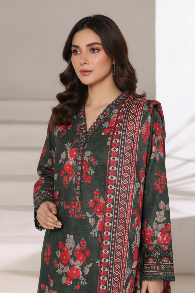 Sada Bahar Embroidered Khaddar Short Shirt Palazzo Suit SBA224