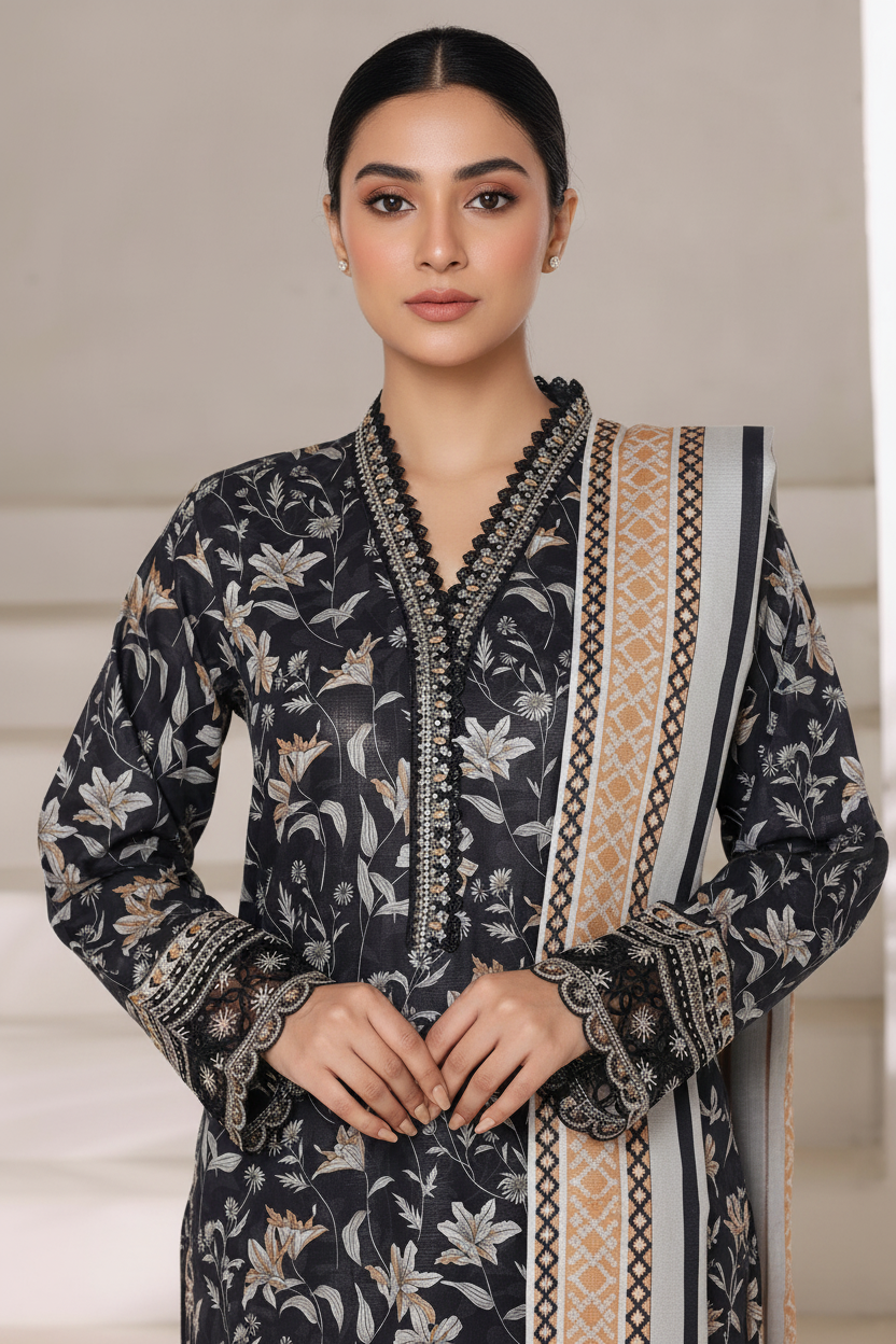 Sada Bahar Emboidered Khaddar Short Shirt Palazzo Suit SBA219