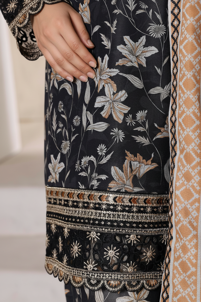 Sada Bahar Emboidered Khaddar Short Shirt Palazzo Suit SBA219