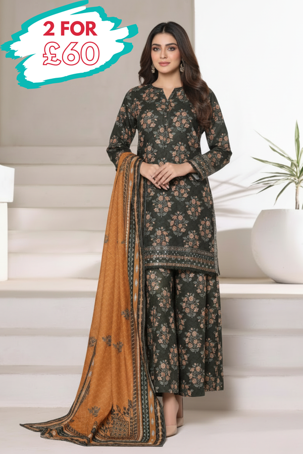 Sada Bahar Embroidered Khaddar Short Shirt Palazzo Suit SBA220