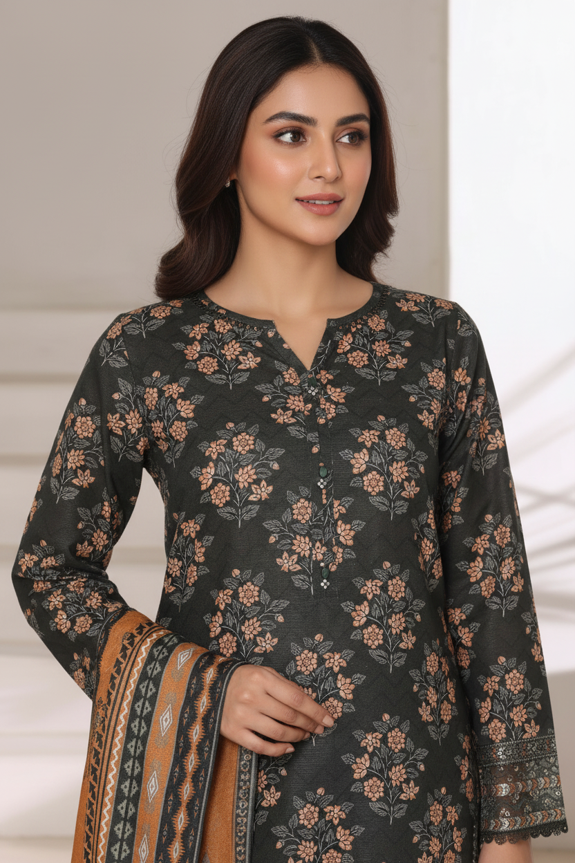 Sada Bahar Embroidered Khaddar Short Shirt Palazzo Suit SBA220