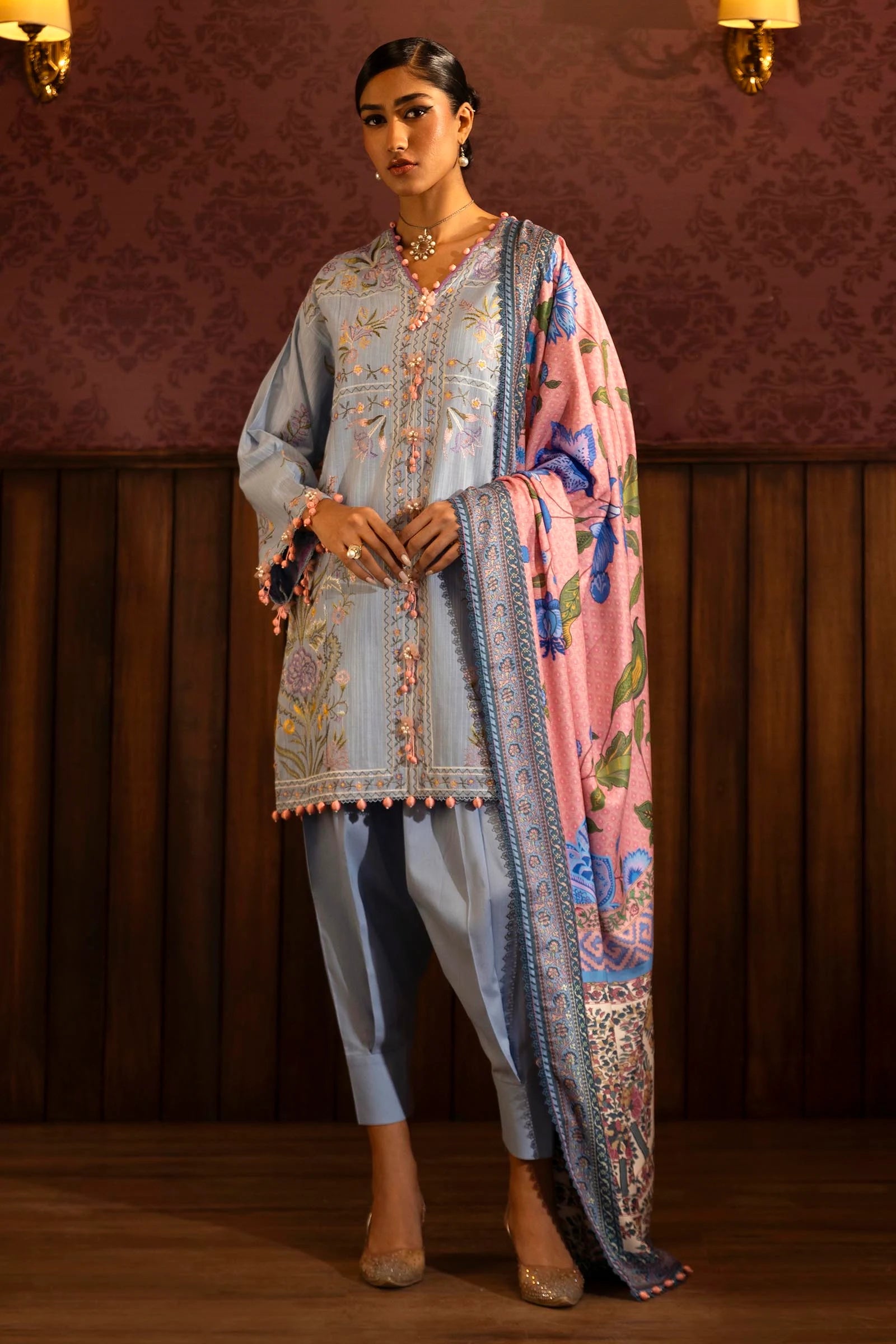 Sana Safinaz Muzlin 10B Embroidered Khaddar 3 Piece Shalwar Kameez Suit SAN328
