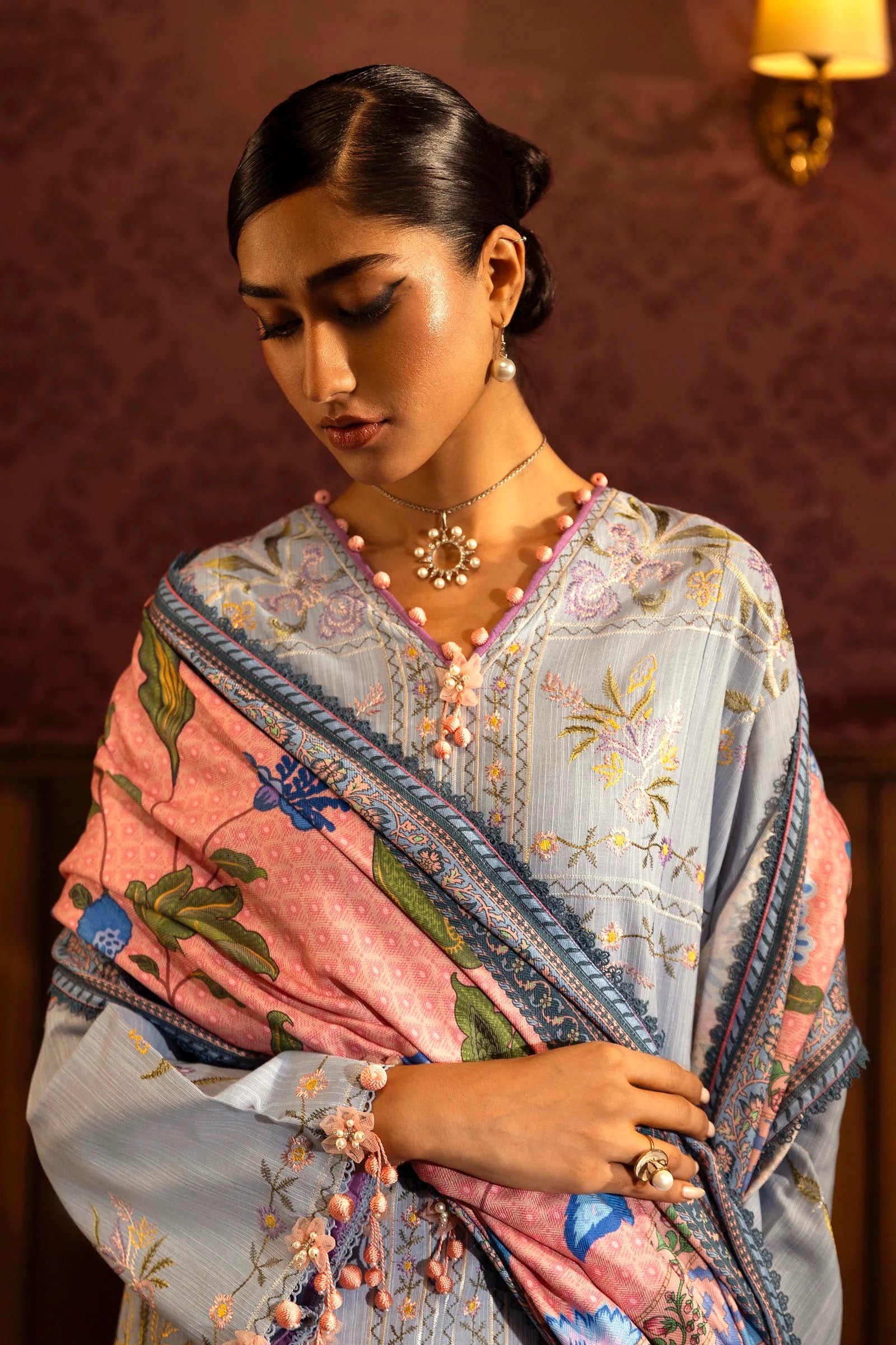 Sana Safinaz Muzlin 10B Embroidered Khaddar 3 Piece Shalwar Kameez Suit SAN328
