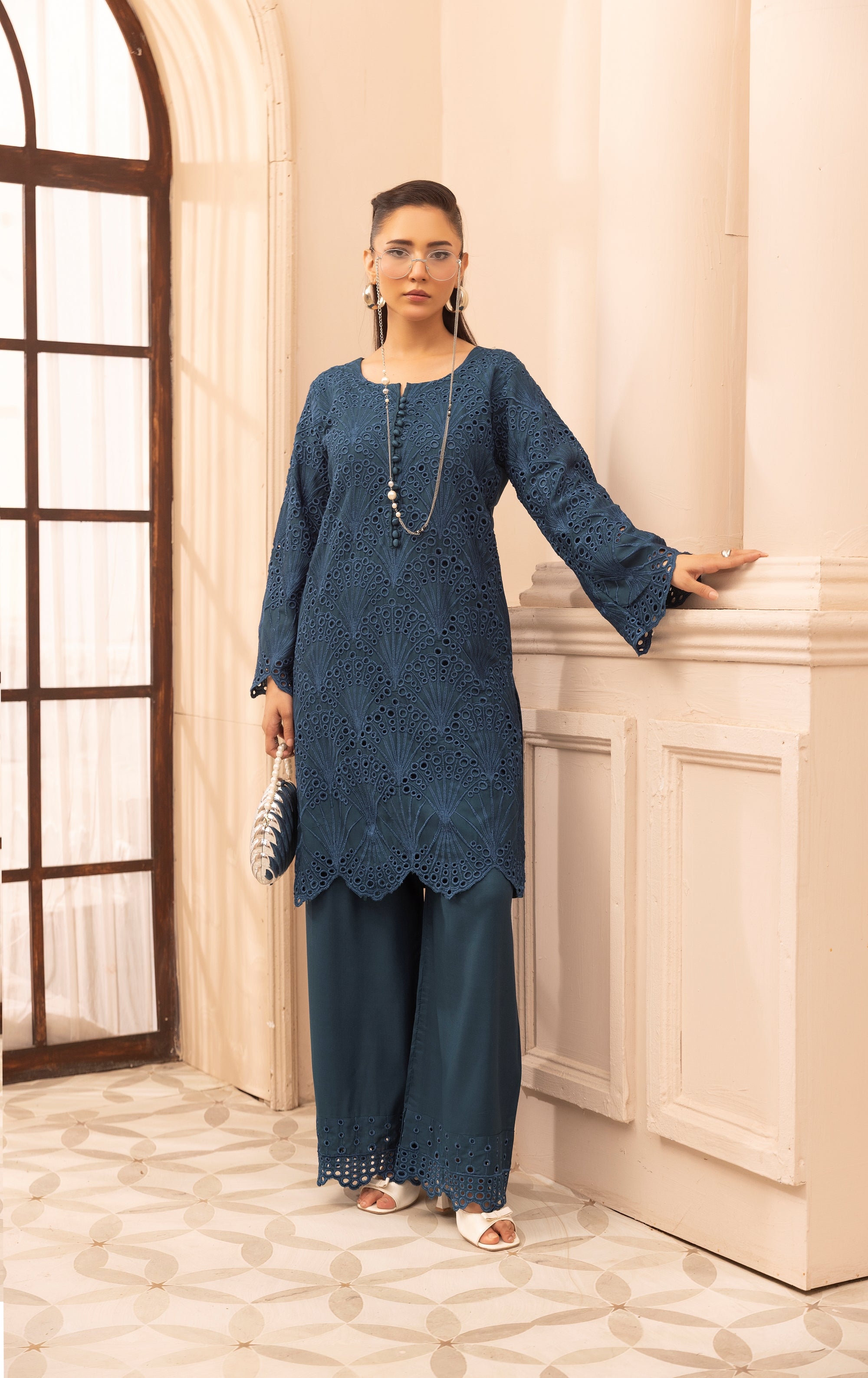 Simrans Chikankari Linen 2 Piece Co-Ord Set SIM193