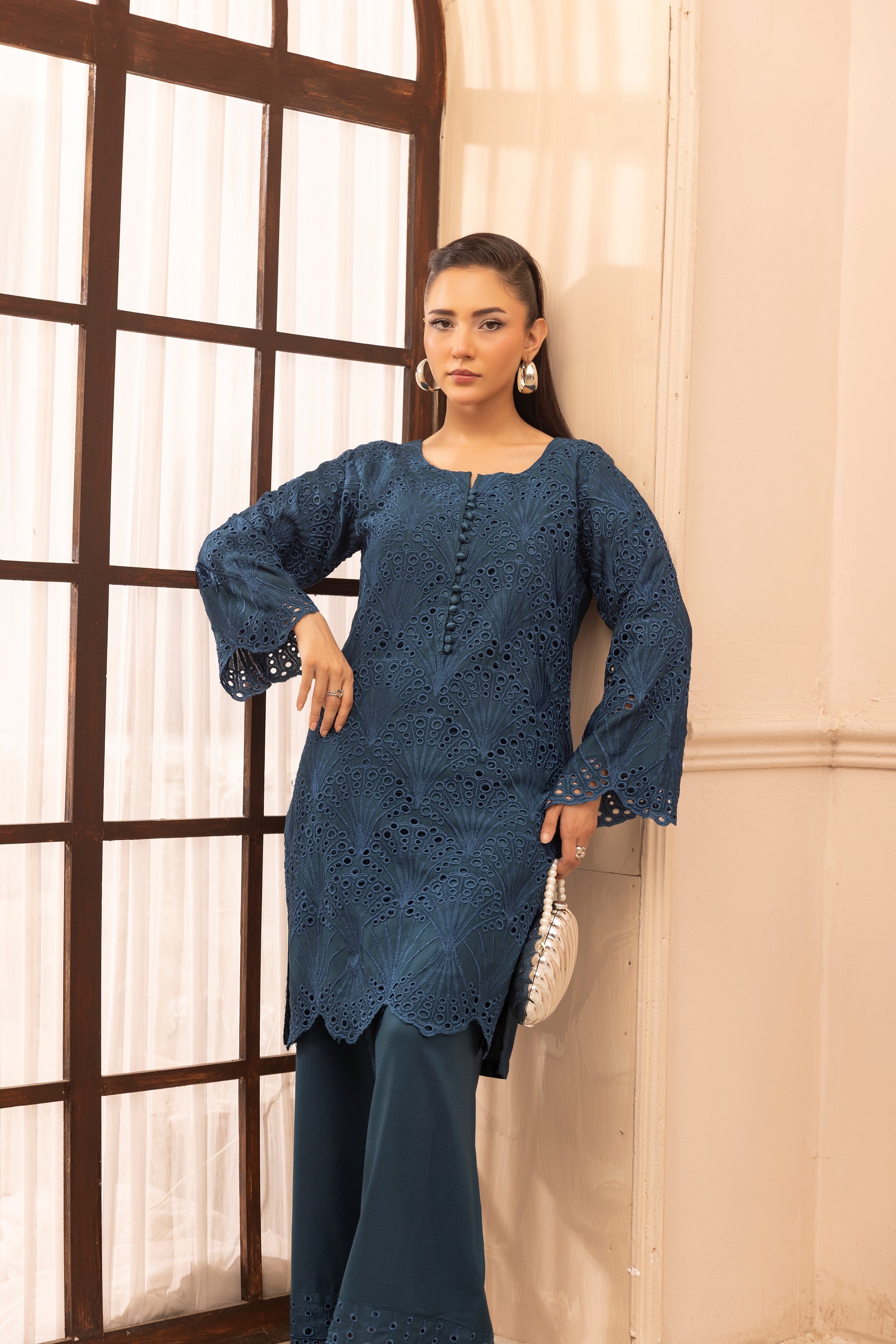 Simrans Chikankari Linen 2 Piece Co-Ord Set SIM193