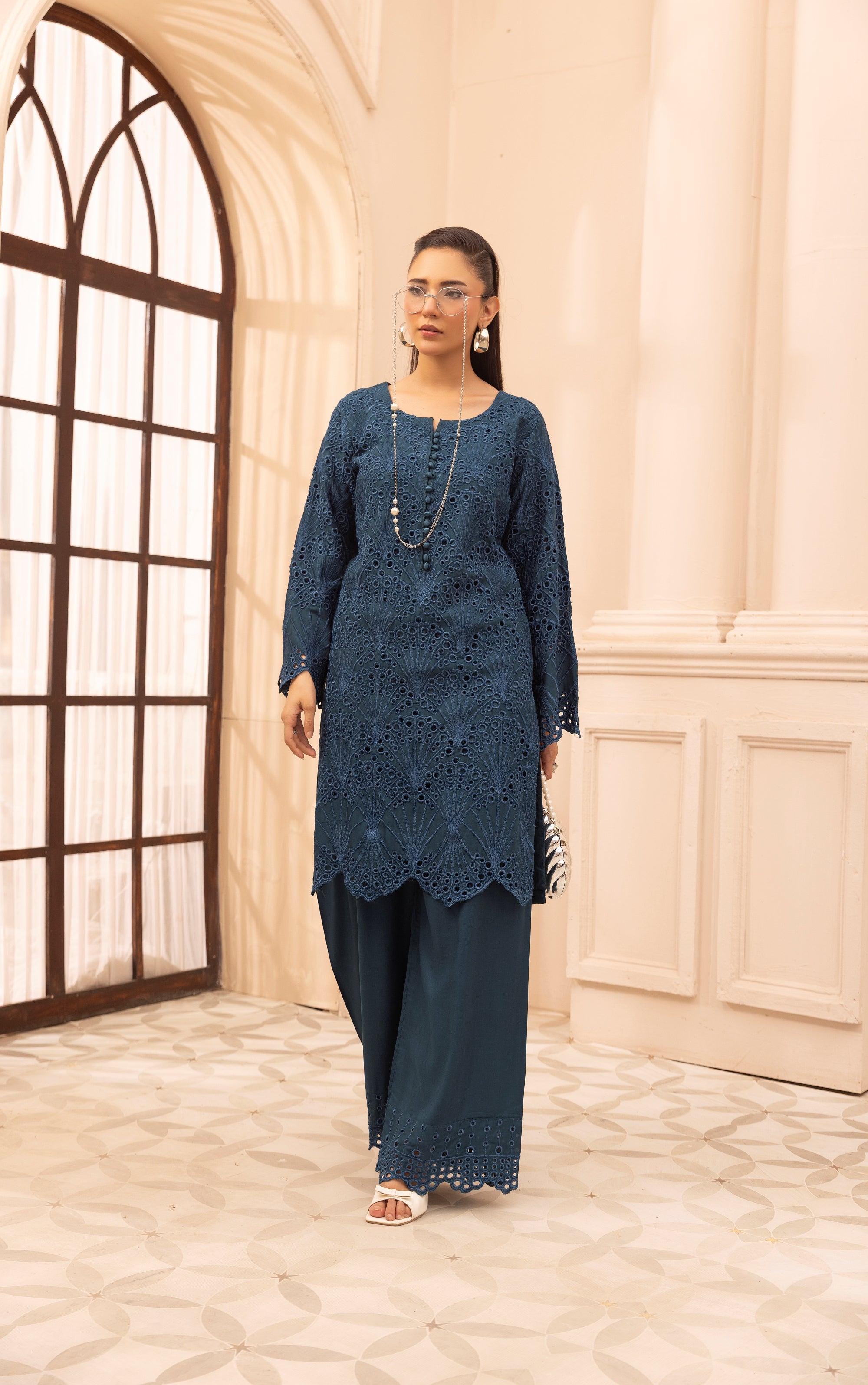 Simrans Chikankari Linen 2 Piece Co-Ord Set SIM193