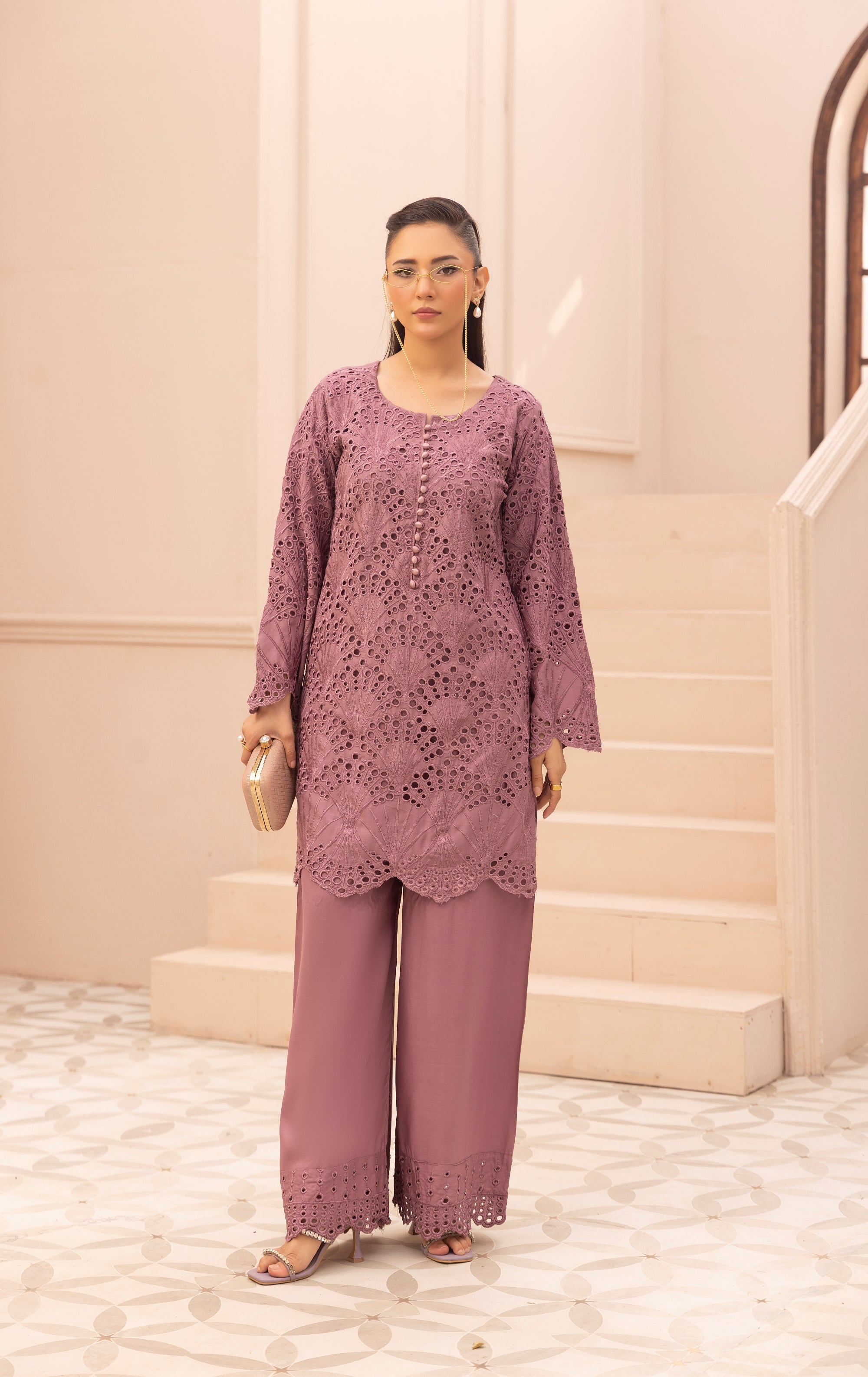 Simrans Chikankari Linen 2 Piece Co-Ord Set SIM195