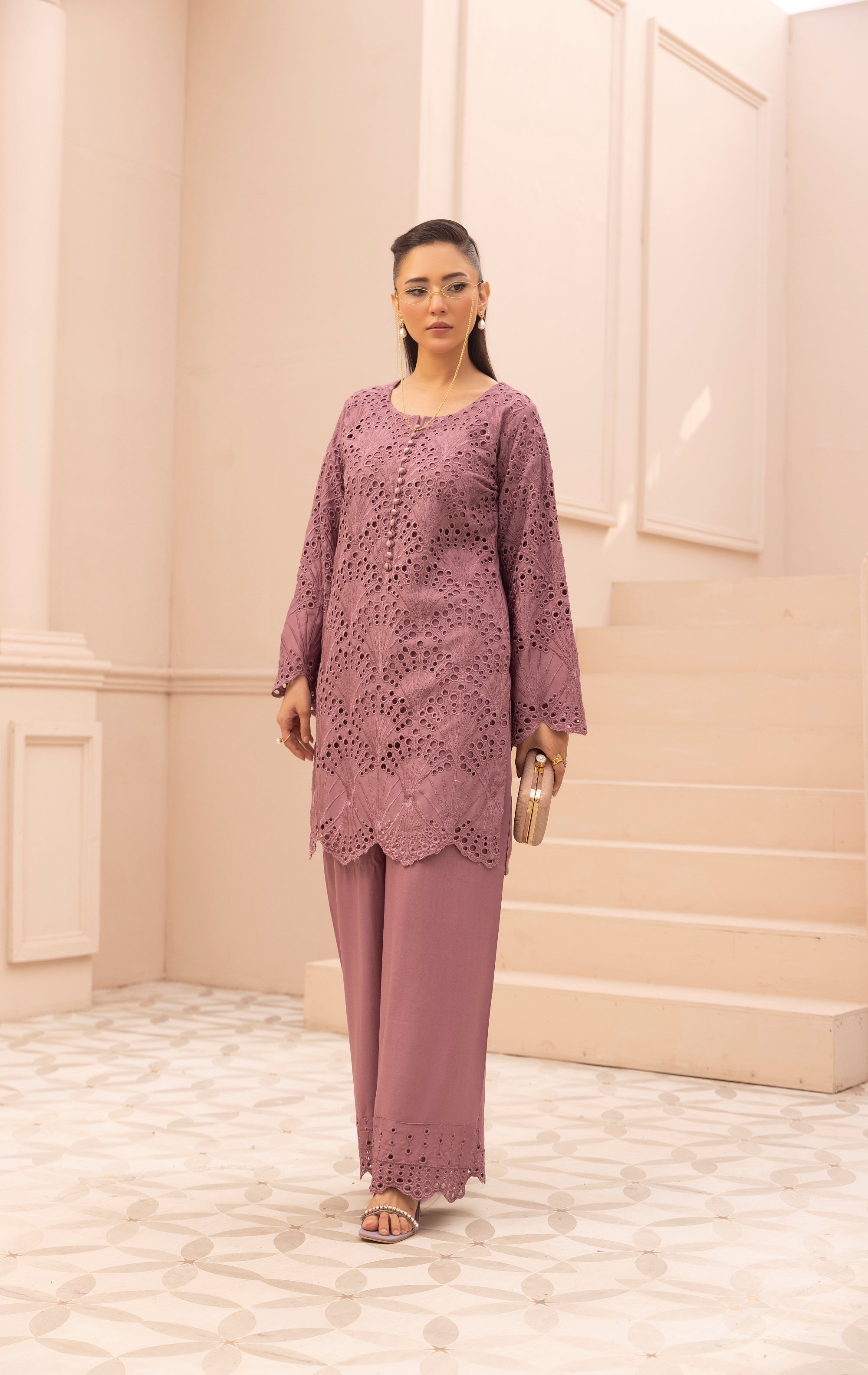 Simrans Chikankari Linen 2 Piece Co-Ord Set SIM195