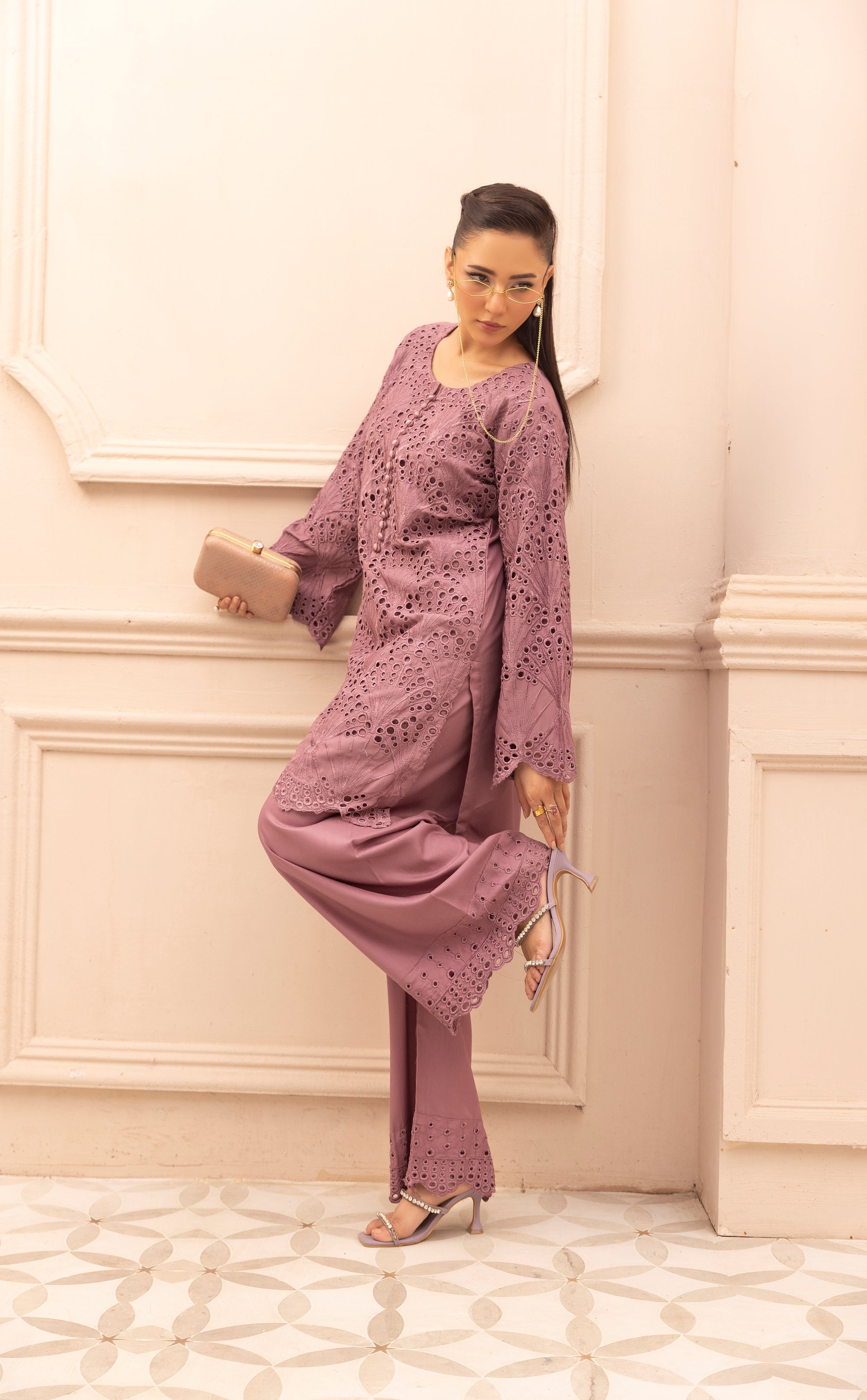 Simrans Chikankari Linen 2 Piece Co-Ord Set SIM195