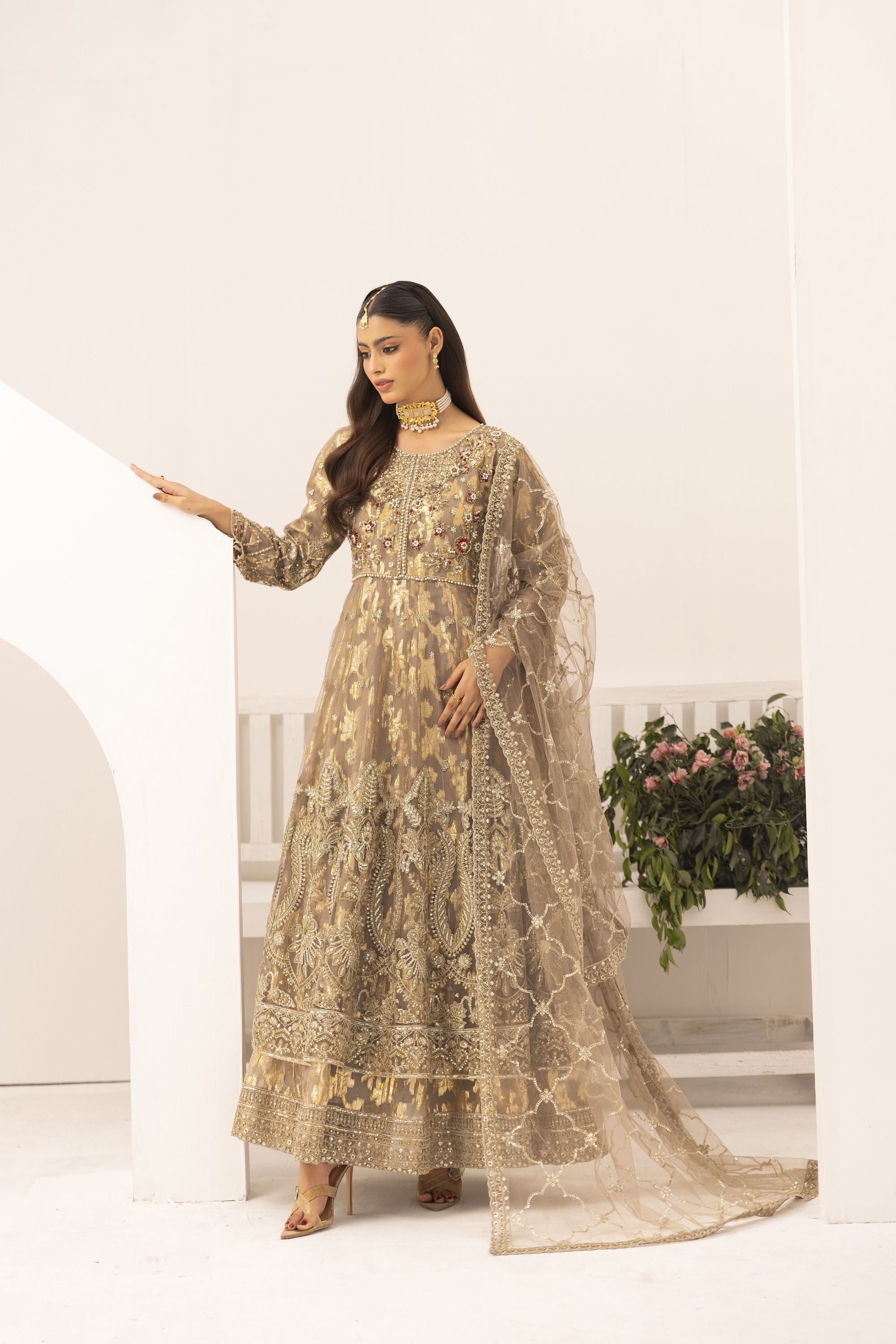 Simrans Embellished Net Anarkali Layered Maxi Dress SIM206