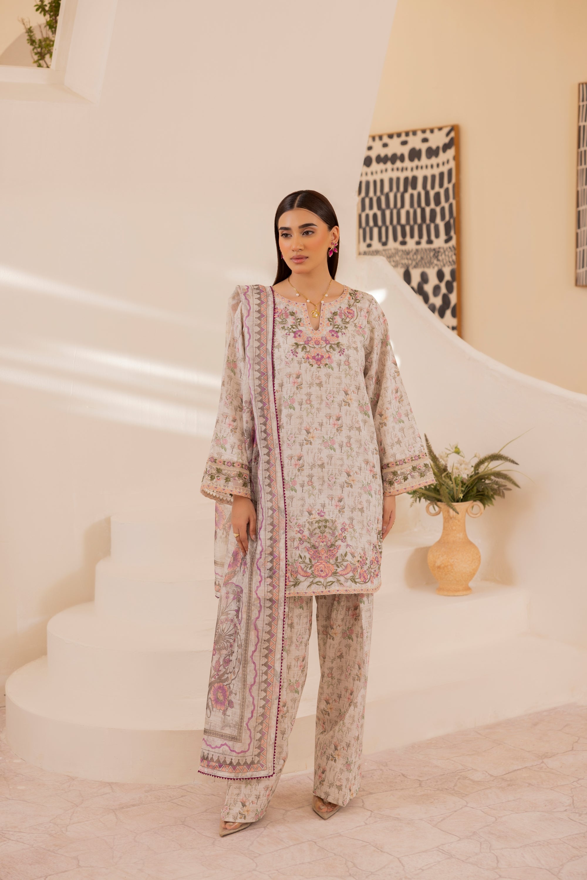 Simrans Embroidered Lawn 3 Piece Farshi Shalwar Suit SIM208