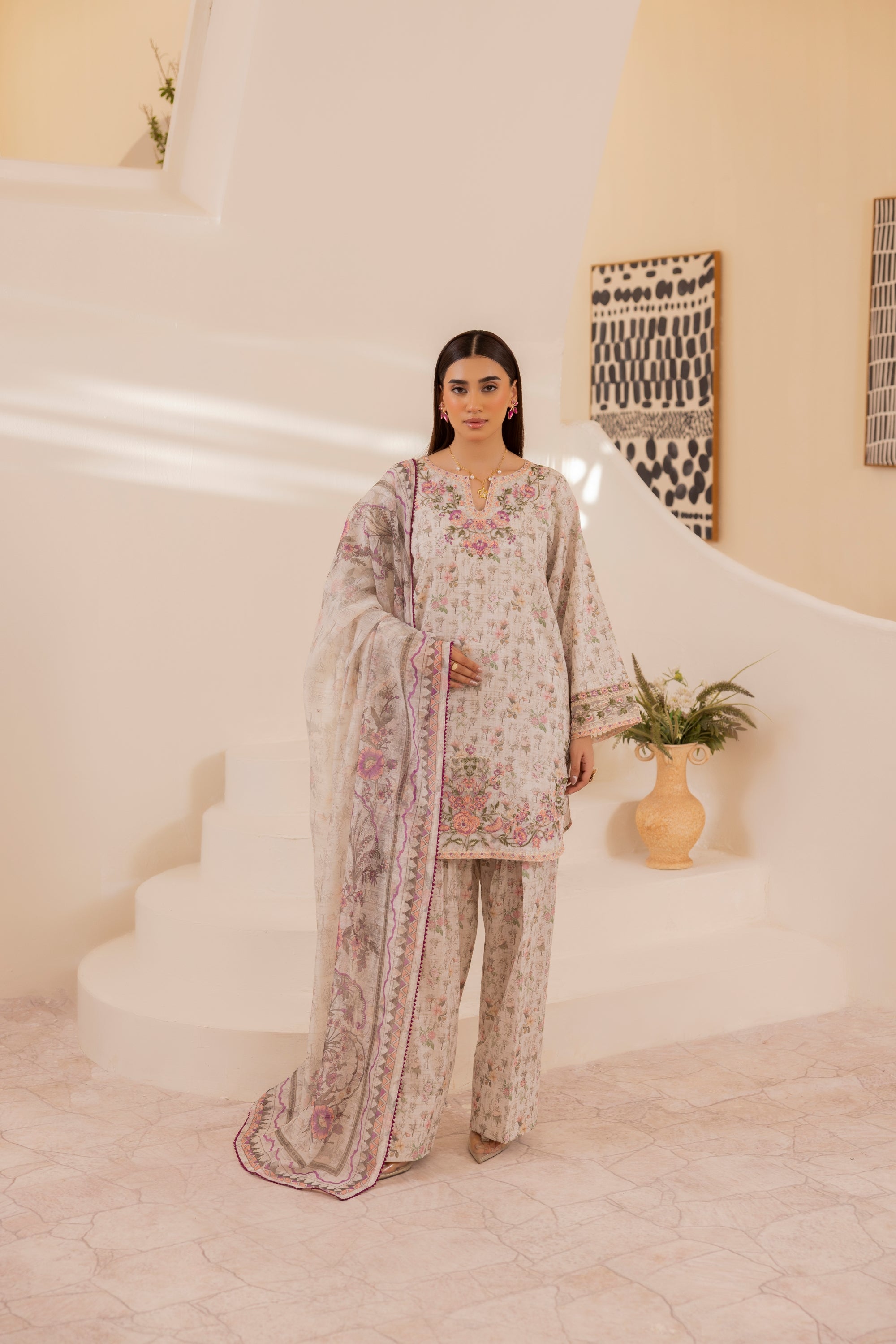 Simrans Embroidered Lawn 3 Piece Farshi Shalwar Suit SIM208