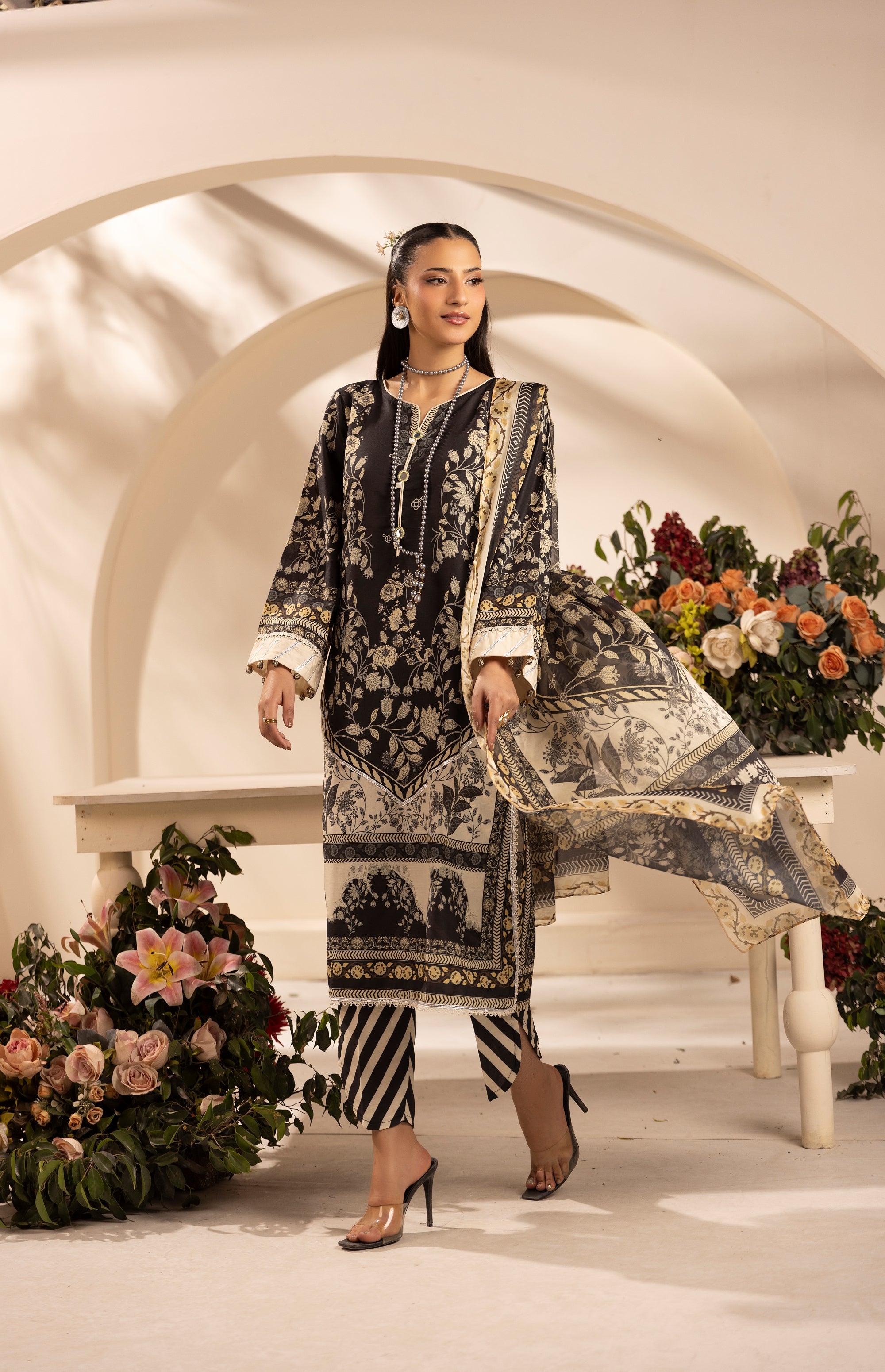 Simrans Printed Raw Silk 3 Piece Suit SIM192