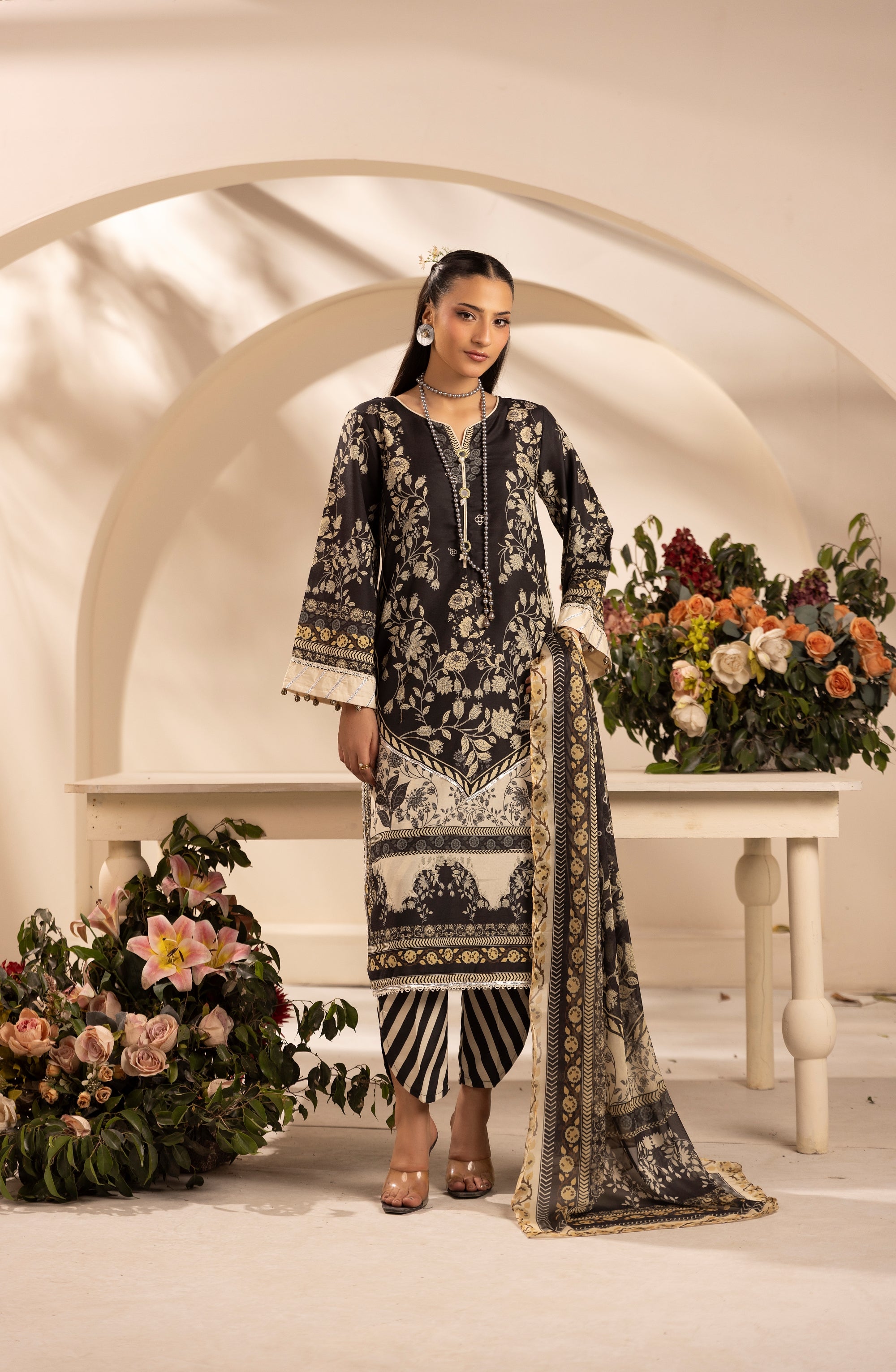 Simrans Printed Raw Silk 3 Piece Suit SIM192